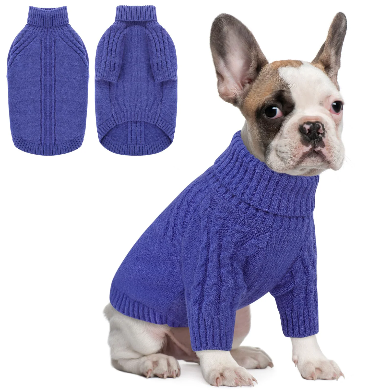 Secure Queenmore Dog Sweater – Knit Turtleneck Long Sleeve Winter Coat for Small Dogs XS-XL Blue Modern