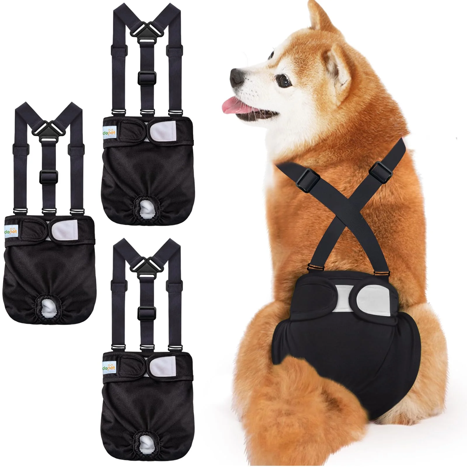 Smart Idepet Female Dog Diapers with Suspenders – 3-Pack Reusable Washable for Small–Medium Dogs Selected