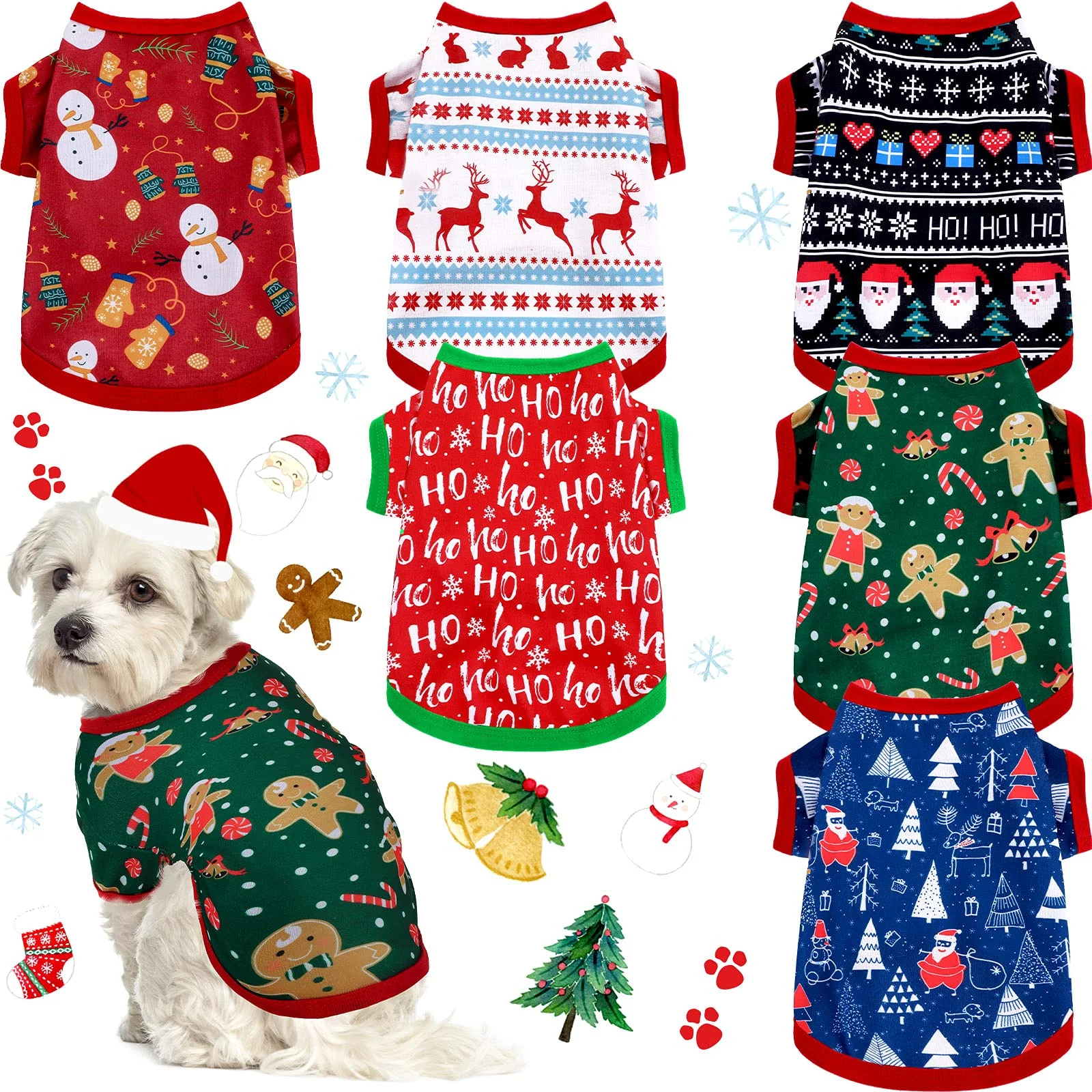 Unique Saintrygo 6-Piece Christmas Dog Shirts – Breathable L Size Puppy Vest Outfits Certified