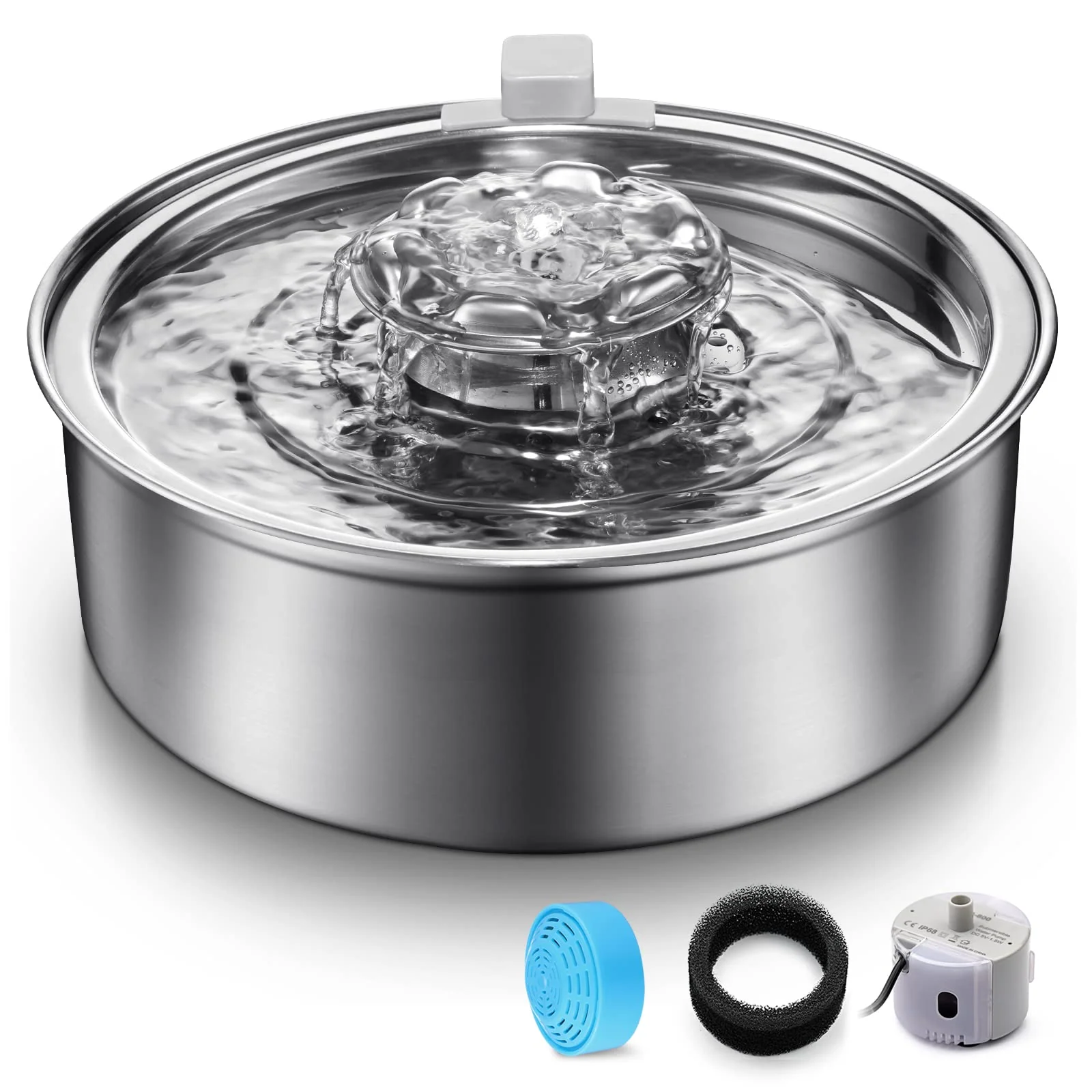 Expertly Made OYES Cat Water Fountain 2L Stainless Steel – Ultra-Quiet Pump LED Light Dishwasher Safe Certified