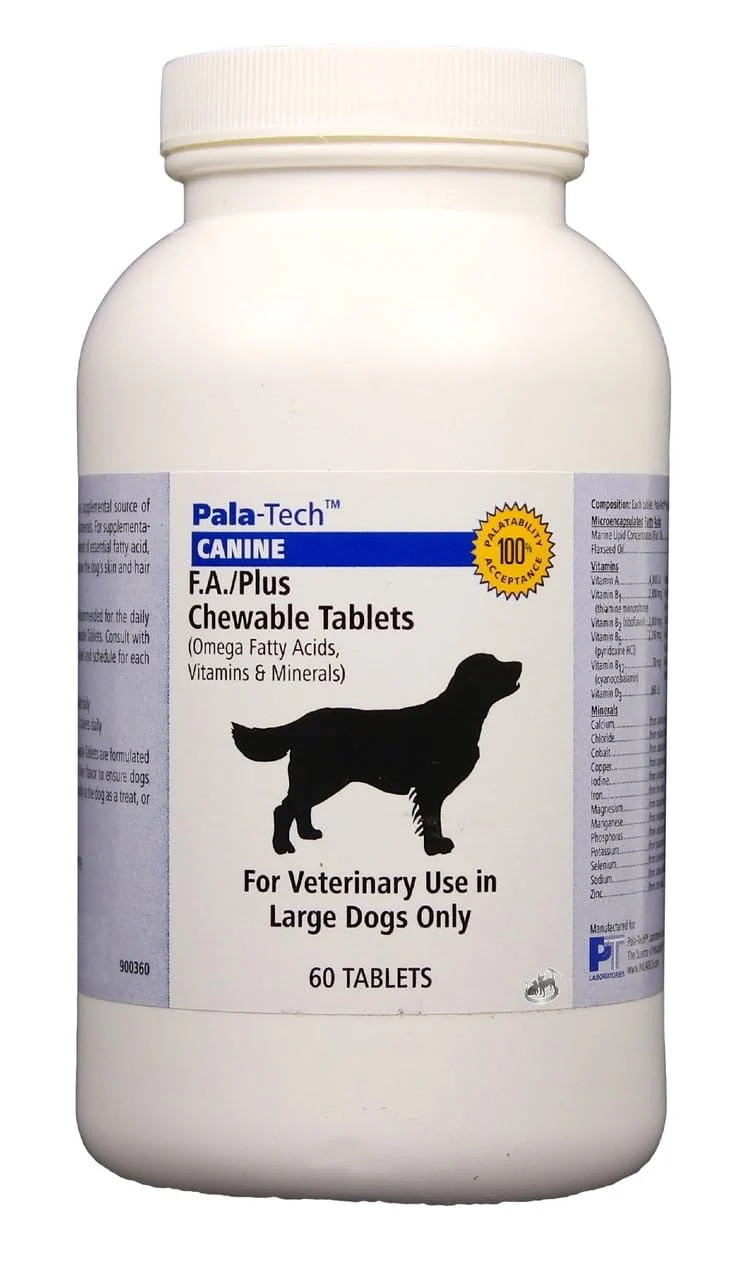 Consistent Pala-Tech FA Plus Chew Tabs for Large Dogs – Skin Coat Allergy Support with Omega-3 6 – 60 Ct Roast Beef Flavor Official