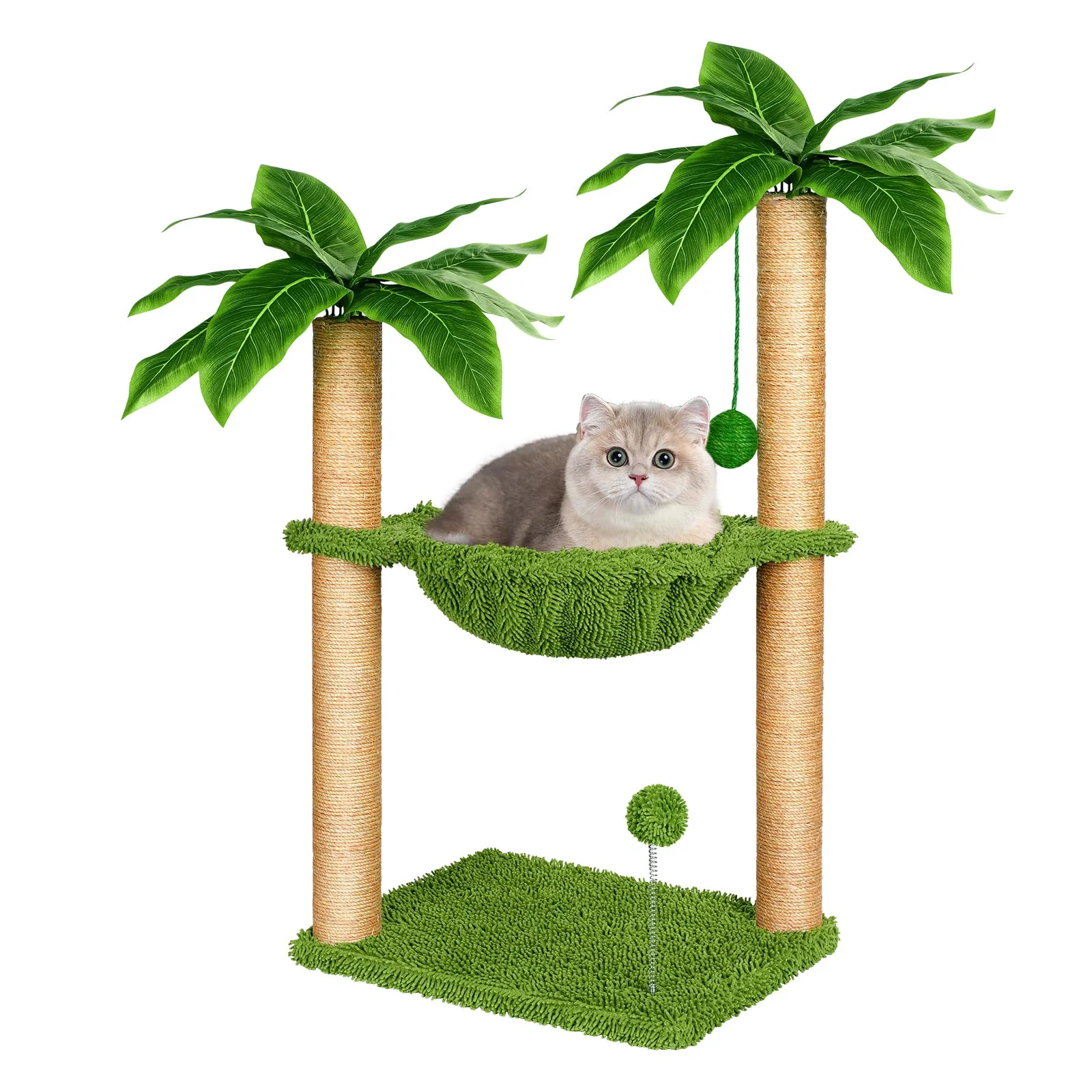 Clean Dohump Cat Tree with Hammock Sisal Scratching Post — Indoor Cat Activity Center Certified
