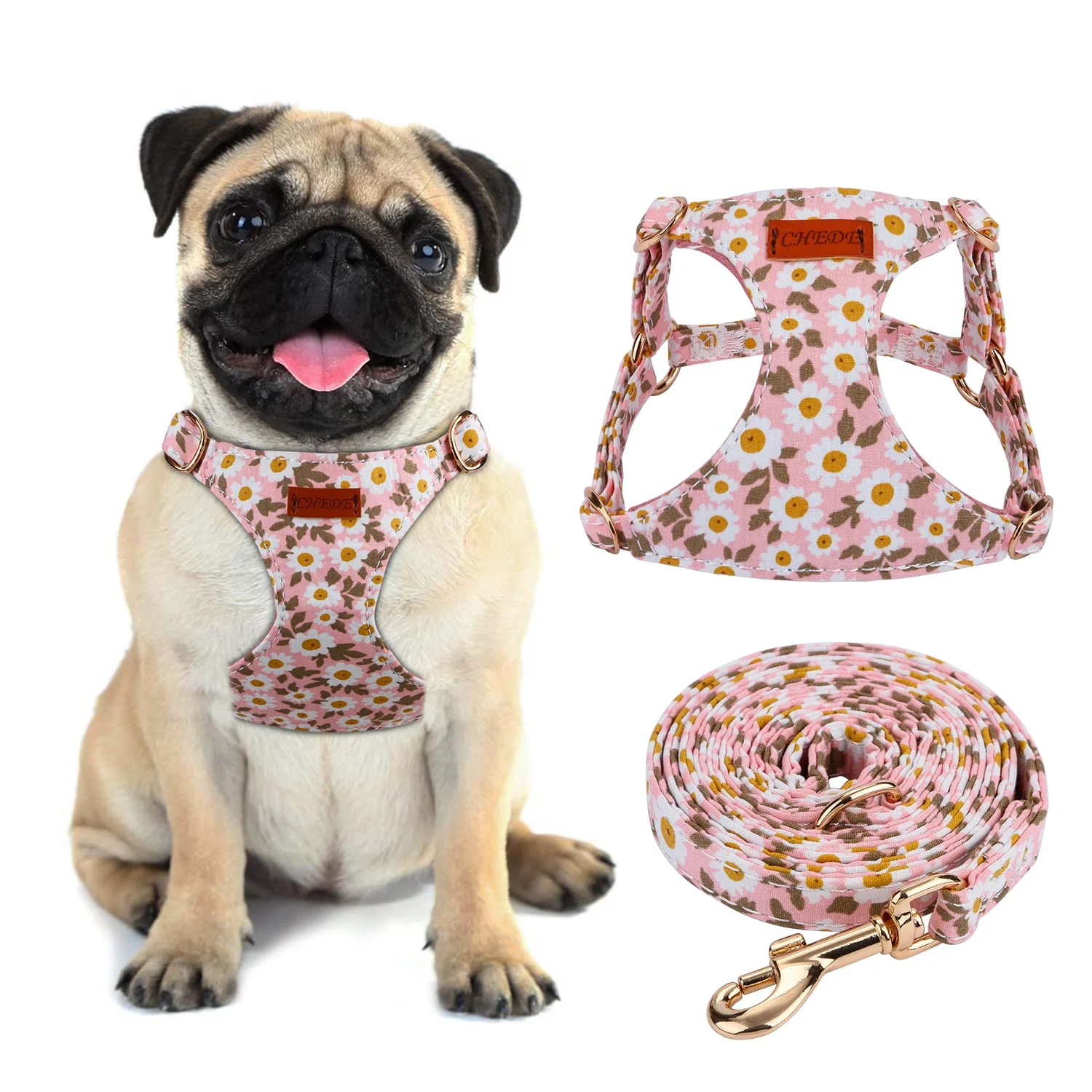 Sophisticated CHEDE No Pull Floral Pattern Dog Harness Leash Set – Lightweight Adjustable Small Pink Daisy World-Class