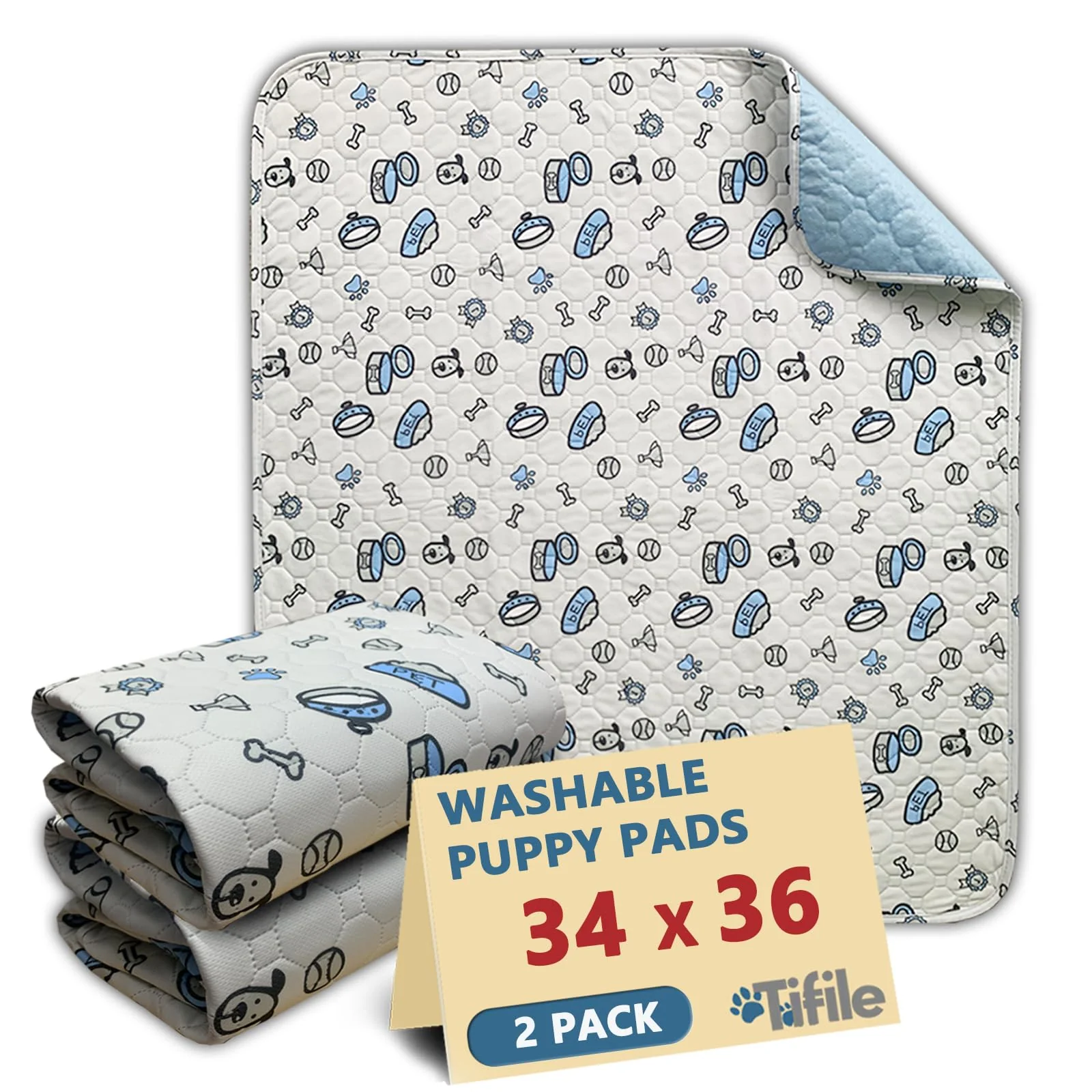 Versatile TIFILE Washable Dog Pee Pads – 2 Pack 34x36in Non-Slip Absorbent Bone Print Superior