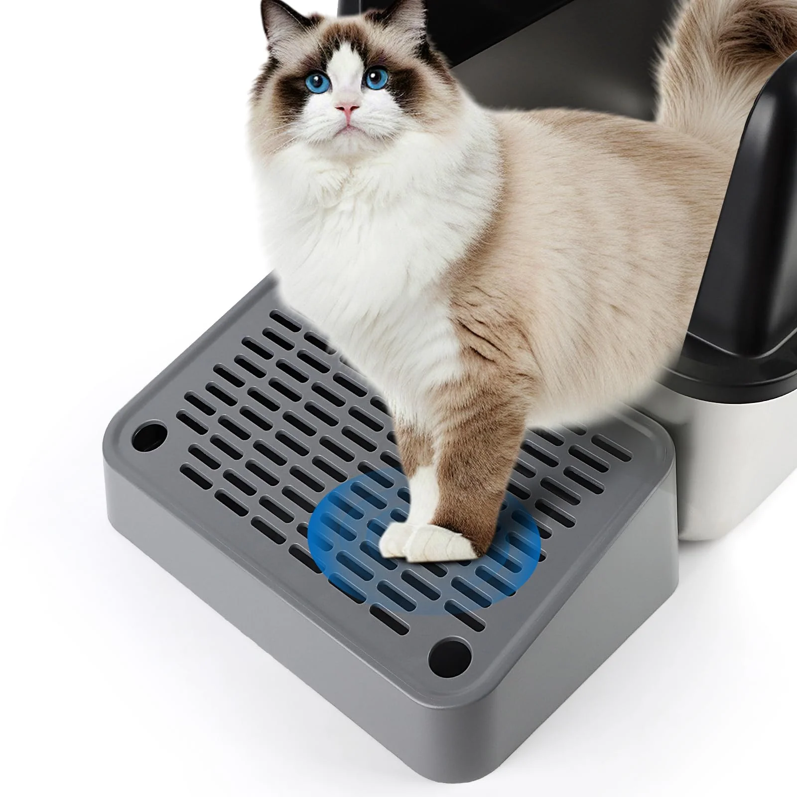 High-End Bartuke Litter Box Step – Cat Ramp with Filter Easy Clean Dark Grey Fits Most Litter Boxes Easy-to-Use