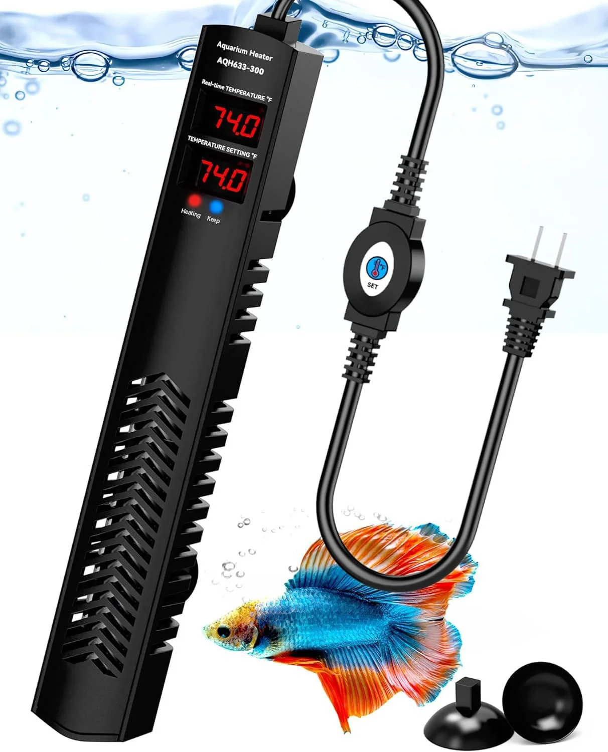 Excellent AHJ 300W Aquarium Heater for 40-75 Gallon Tanks Precise Temp Control Auto Shut-Off Reliable