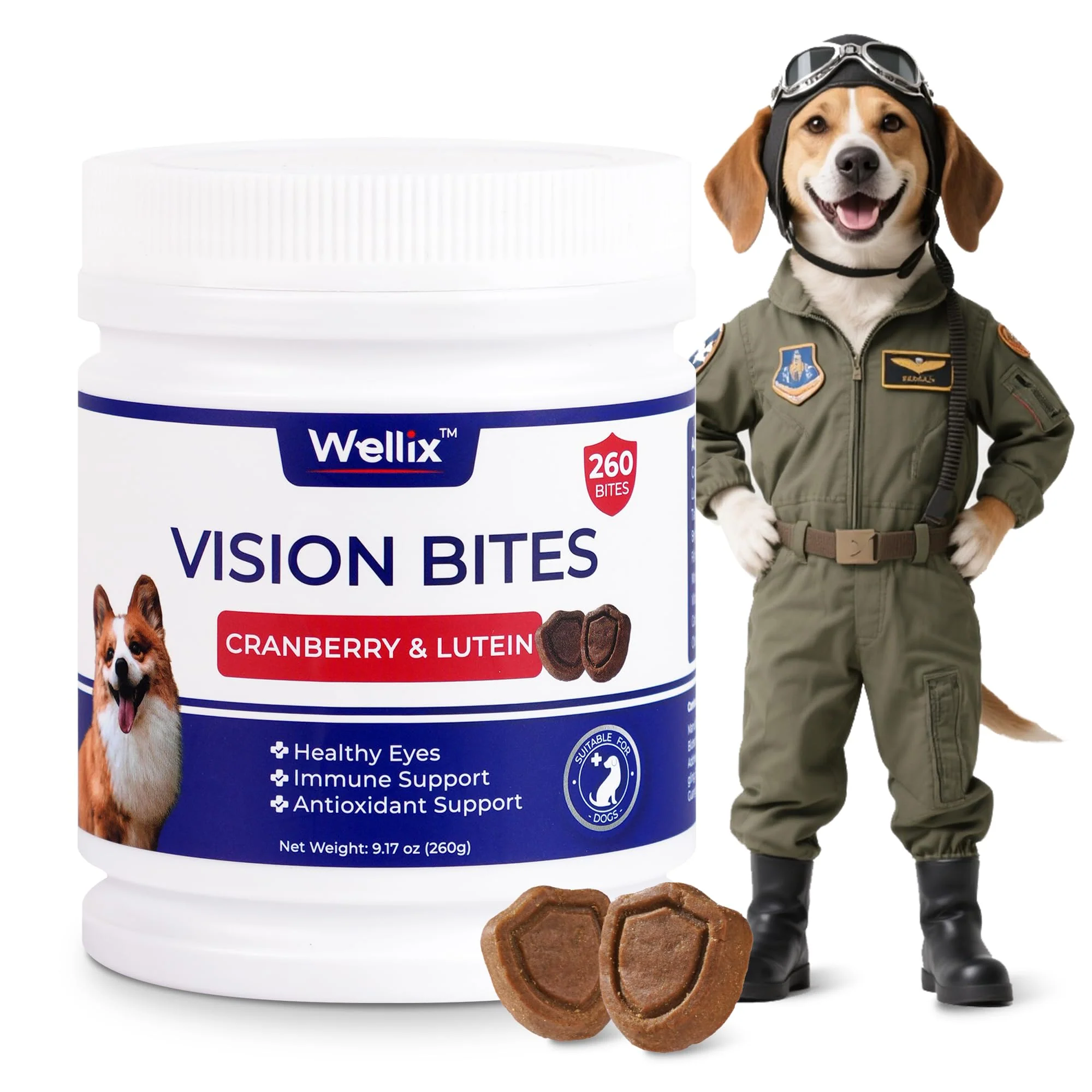 Eco-Friendly Wellix 260 Bites Vision Chews – Dog Eye Health Tear Stain Support Cranberry Taurine Reusable