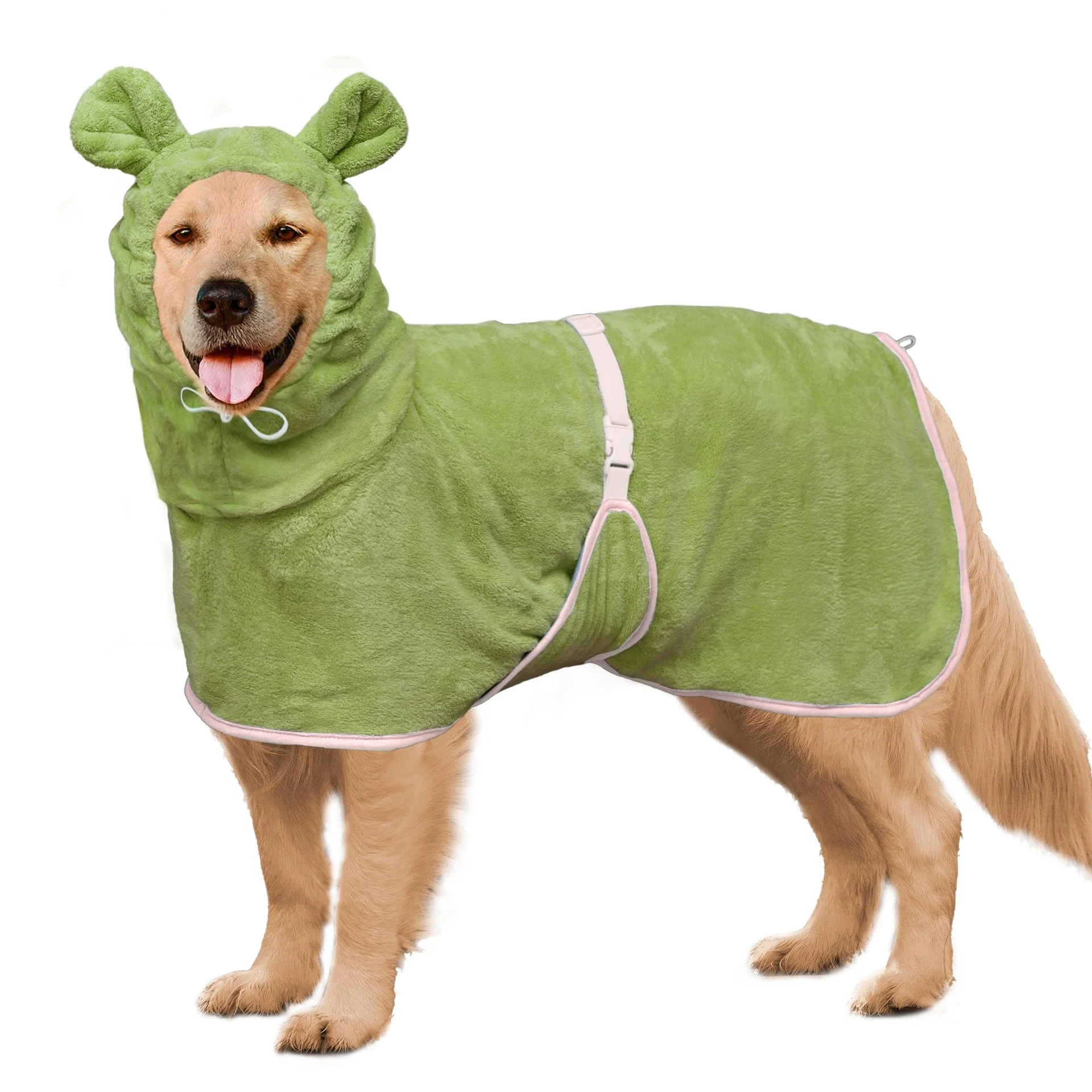 Traditional HhiMyOct Dog Bathrobe – Super Absorbent Microfiber Fast Drying Adjustable Hooded Coat Olive Green X-Large Powerful