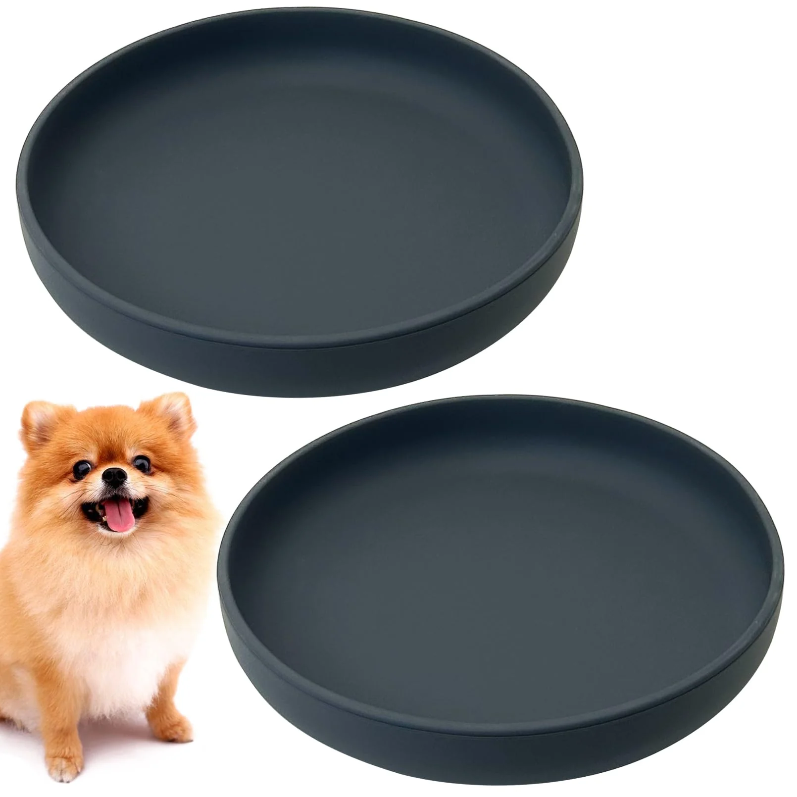Expertly Made Apatal Silicone Dog Bowl Set 2-Pack Flat Suction Cup Non-Tippable Dishes – Round Grey Environmentally Friendly