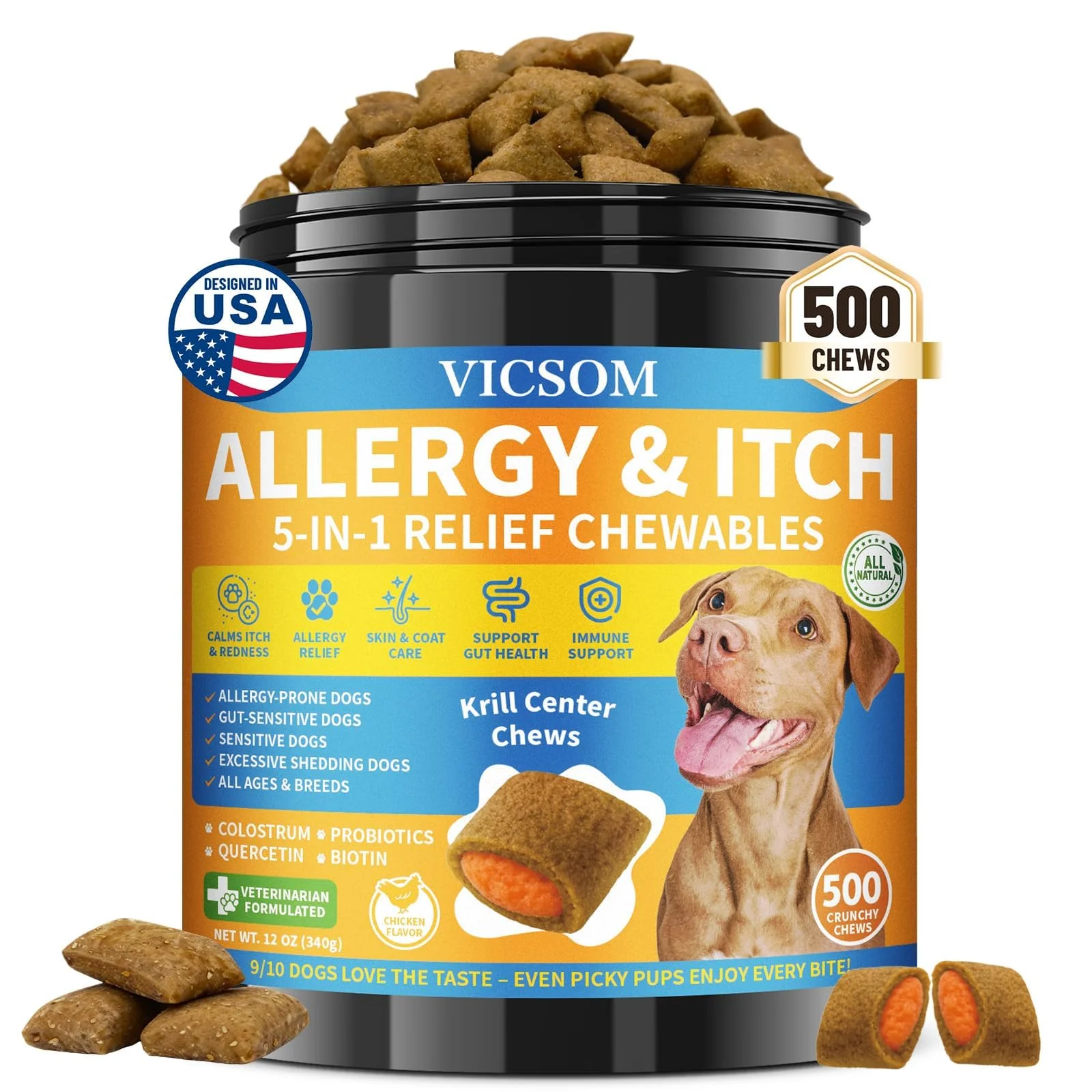 Trusted VICSOM Dog Allergy Relief Chews Itching Skin Seasonal Allergy Support Soft