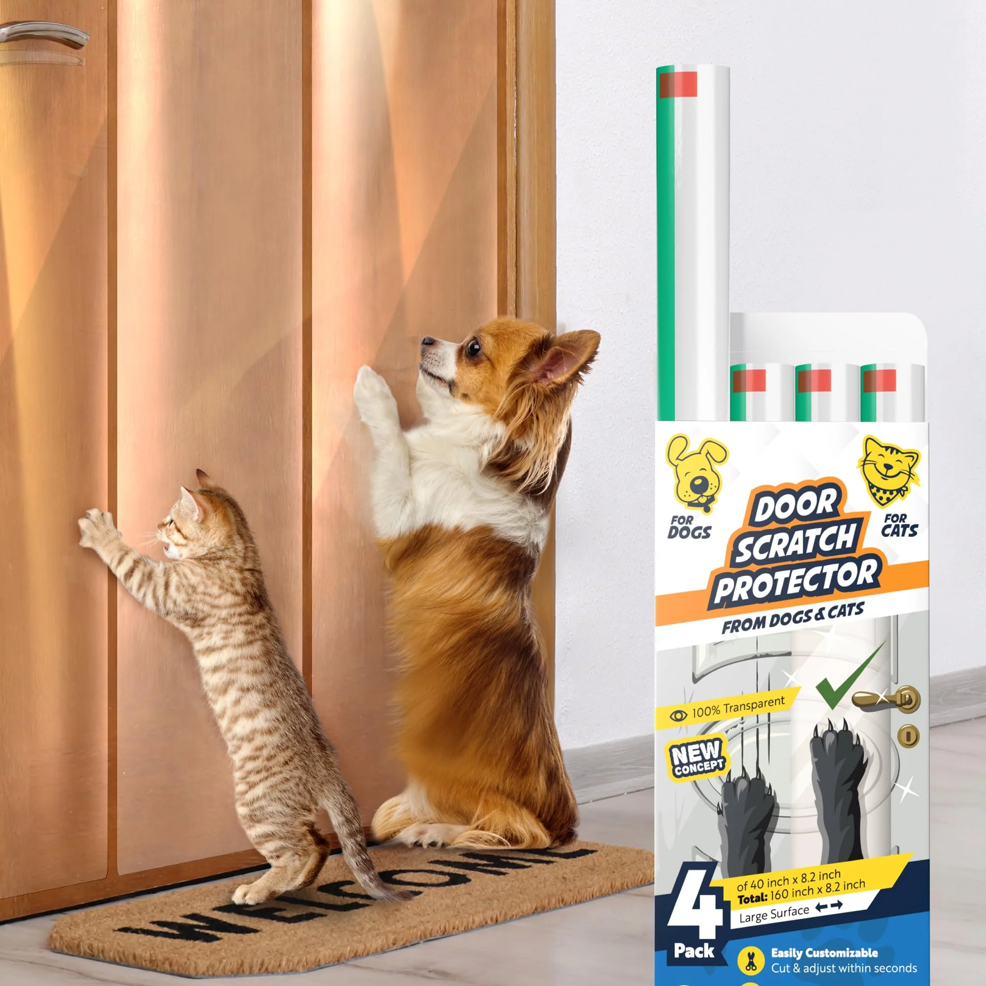 Certified Panther Armor 4-Roll Door Protector – Crystal-Clear Scratch Defense for Doors Frames 40in x 8.2in Fine