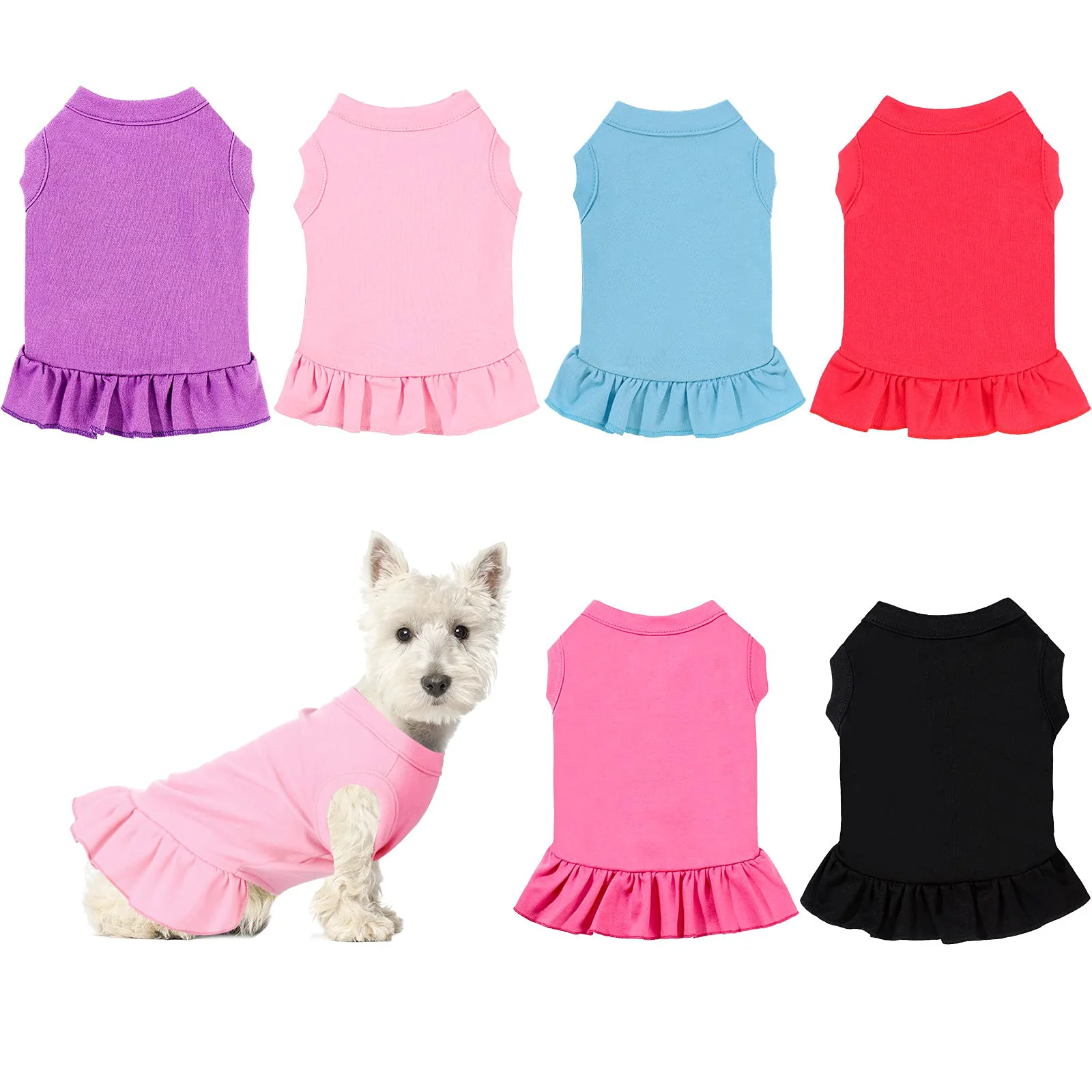 Smart Weewooday 6 Pieces Dog Dresses Set — Breathable Shirt Skirt Sundresses for Small Dogs Cats S Prestigious