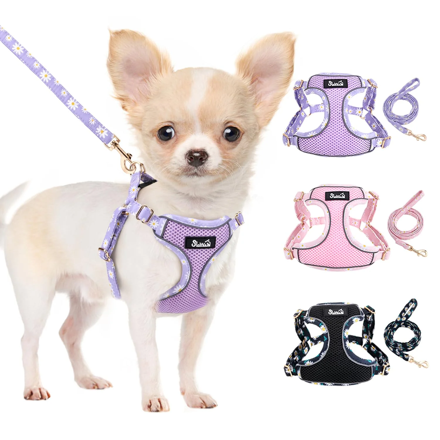 Excellent SlowTon Small Dog Harness – No-Pull Lightweight Mesh Vest with Leash Set XXS–Medium in Purple Convenient