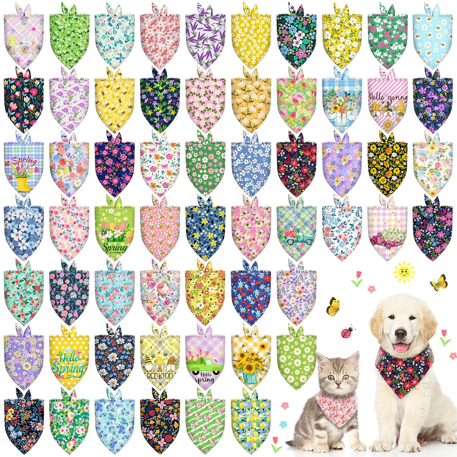 Elite Piklodo 60-Pack Floral Dog Bandanas – Adjustable Washable Pet Scarves for All Breeds Smart