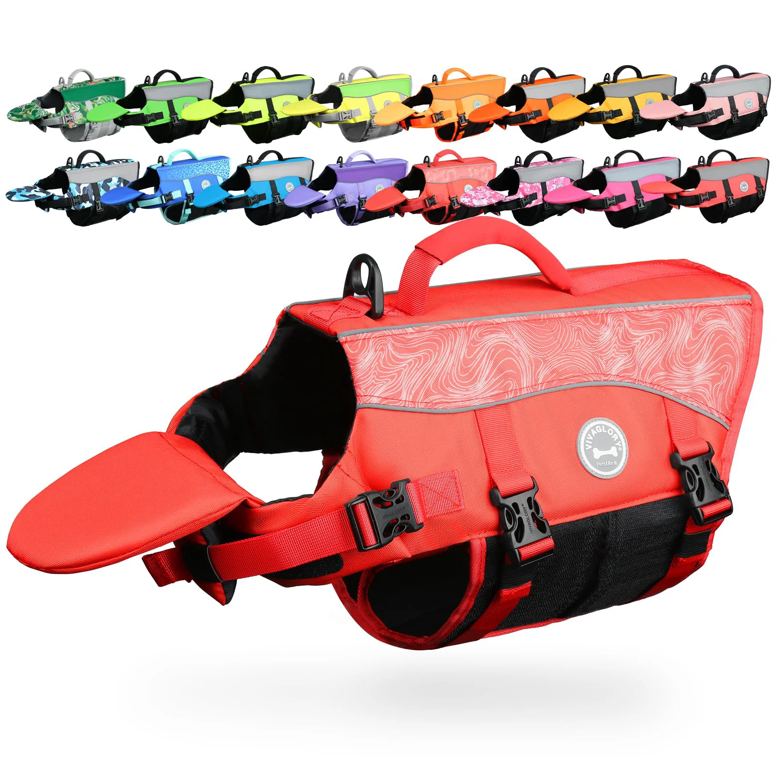 Efficient VIVAGLORY Front Float Dog Life Vest – Chin Float Handle High Buoyancy Red M Enhanced