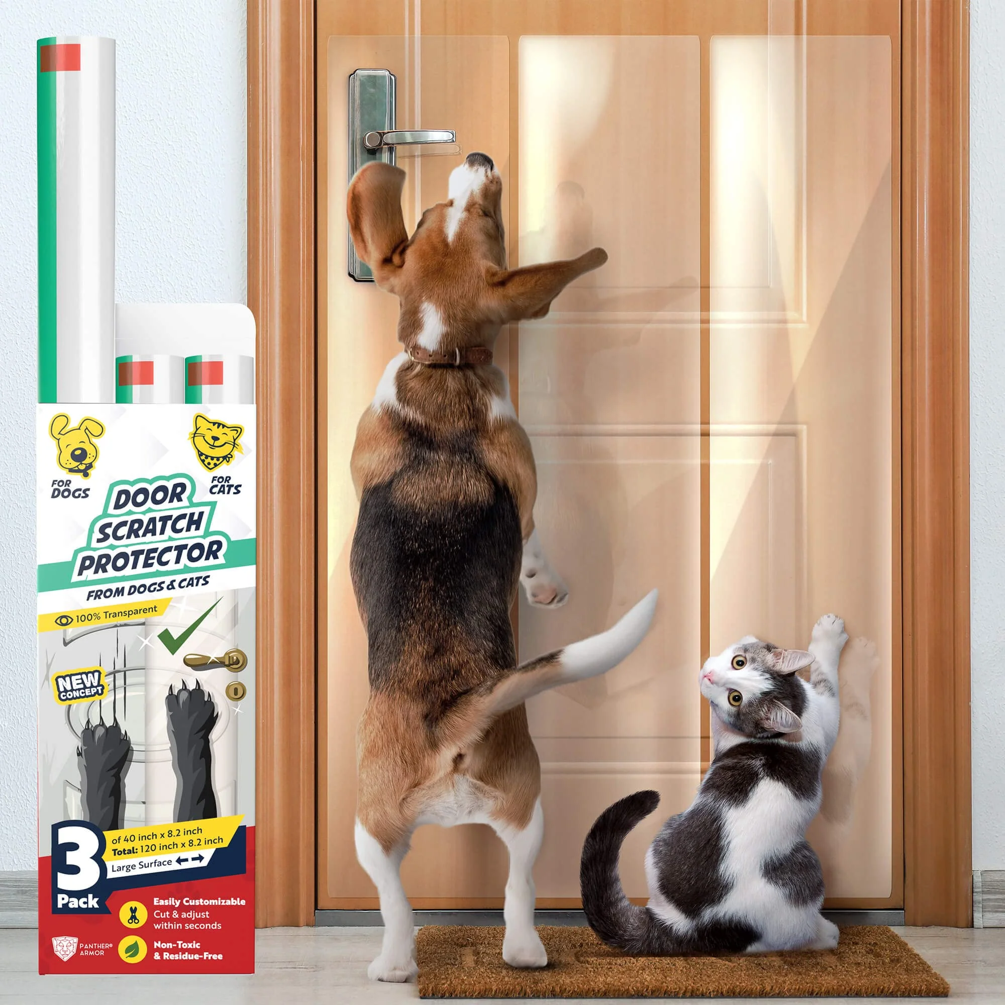 Original Panther Armor 3-Pack Door Protector – Clear Scratch Guard for Doors Frames 3 x 40 x 8.2 Reliable