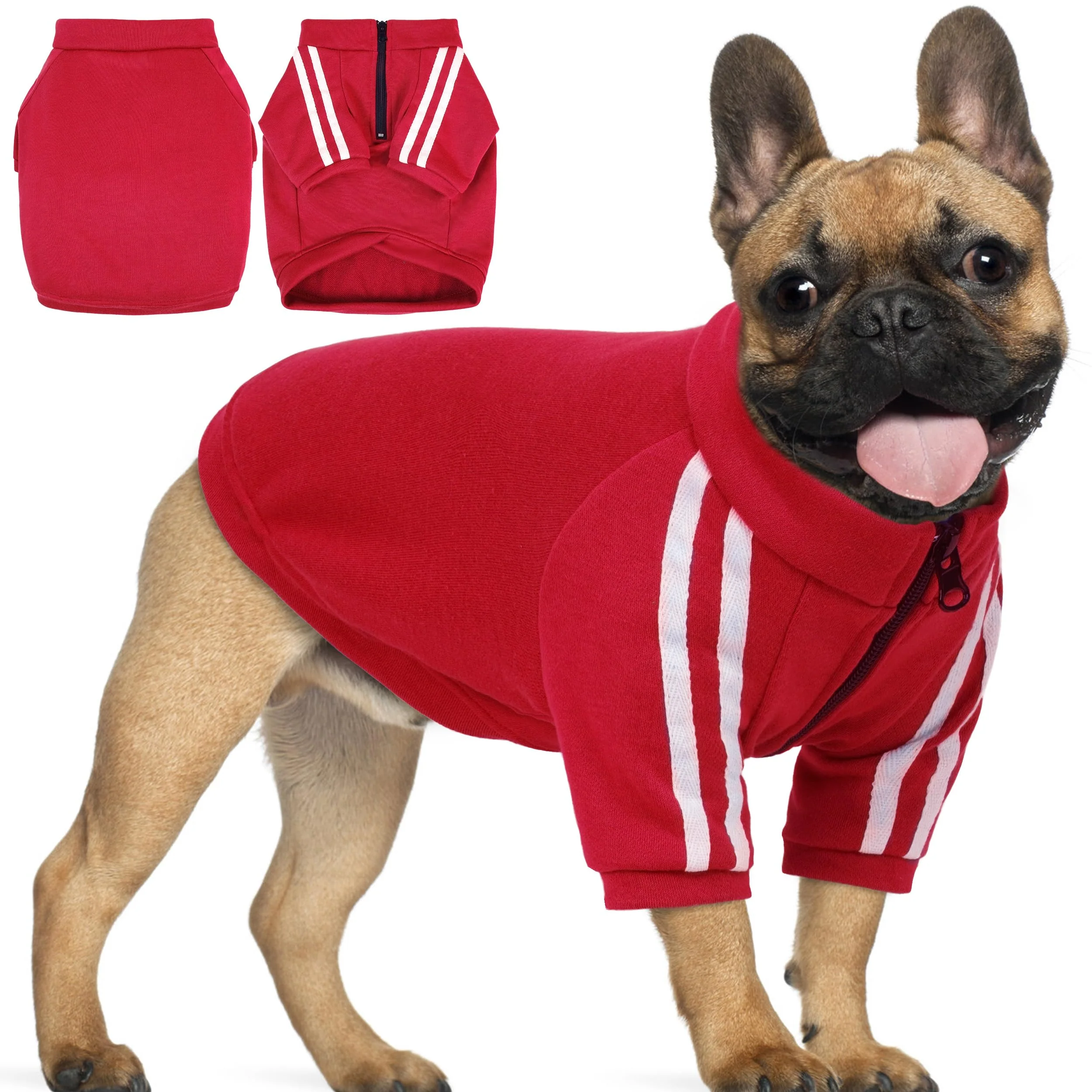 Breathable PUMYPOREITY Sporty Zip-Up Dog Hoodie – Easy-On Zipper Big-Headed Breeds Red M Optimized