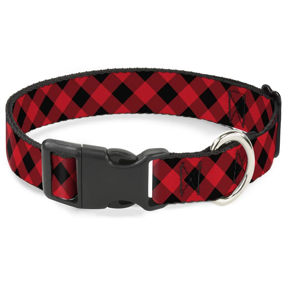 Expertly Made Buckle-Down Diagonal Buffalo Plaid Collar 8-12 in – Black Red 1 2 in Width Long-Lasting