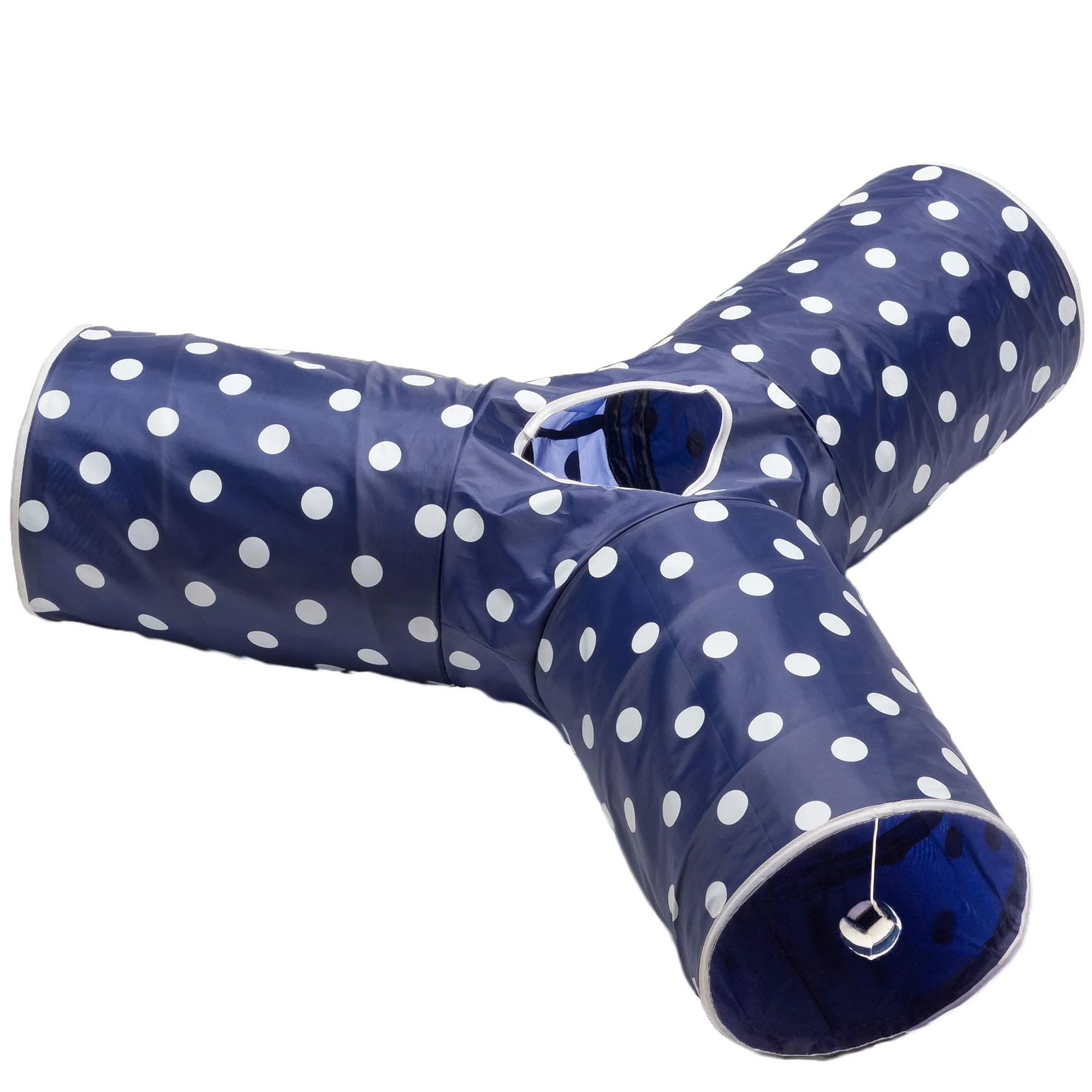 Secure Prosper Pet Cat Tunnel – Collapsible 3-Way Polka Dot Play Toy Navy White Quality