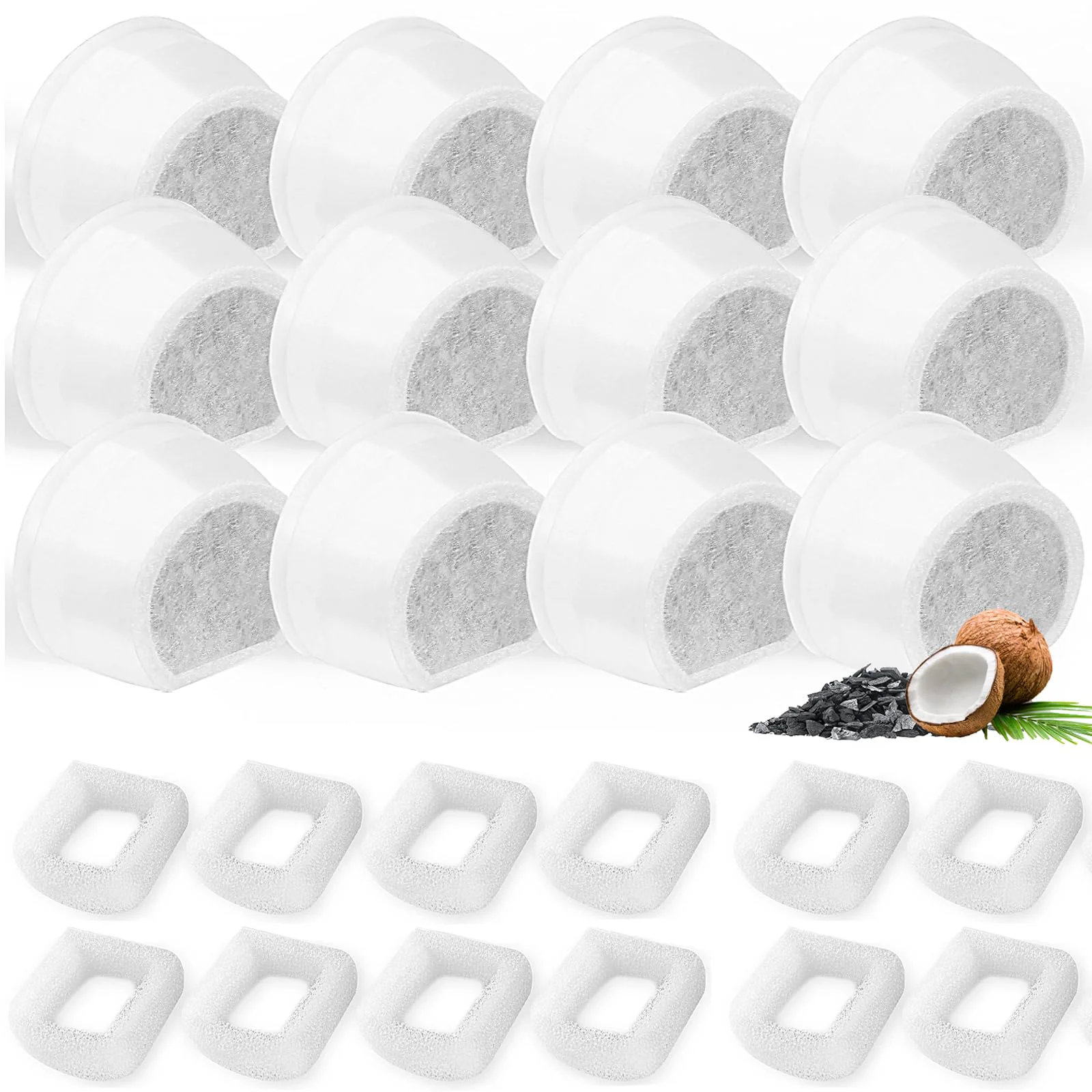 Optimized Porens 24-Pack Cat Fountain Filters – 12 Carbon 12 Foam Pre-Filters for Ceramic Stainless Steel Fountains Premium Material