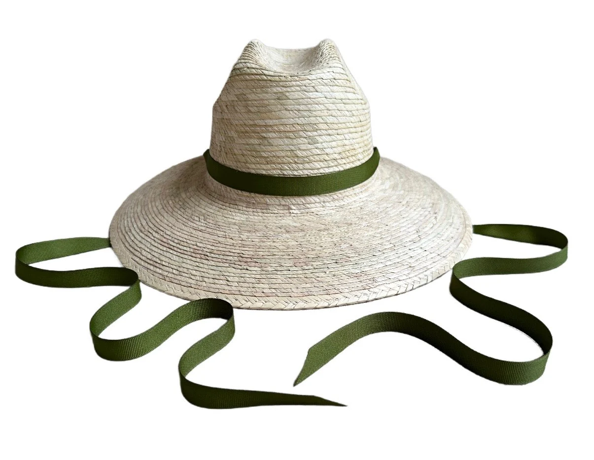 High-End Petunia Girl’s Sun Hat – Olive Green Thin Long Grosgrain Ribbon Smooth