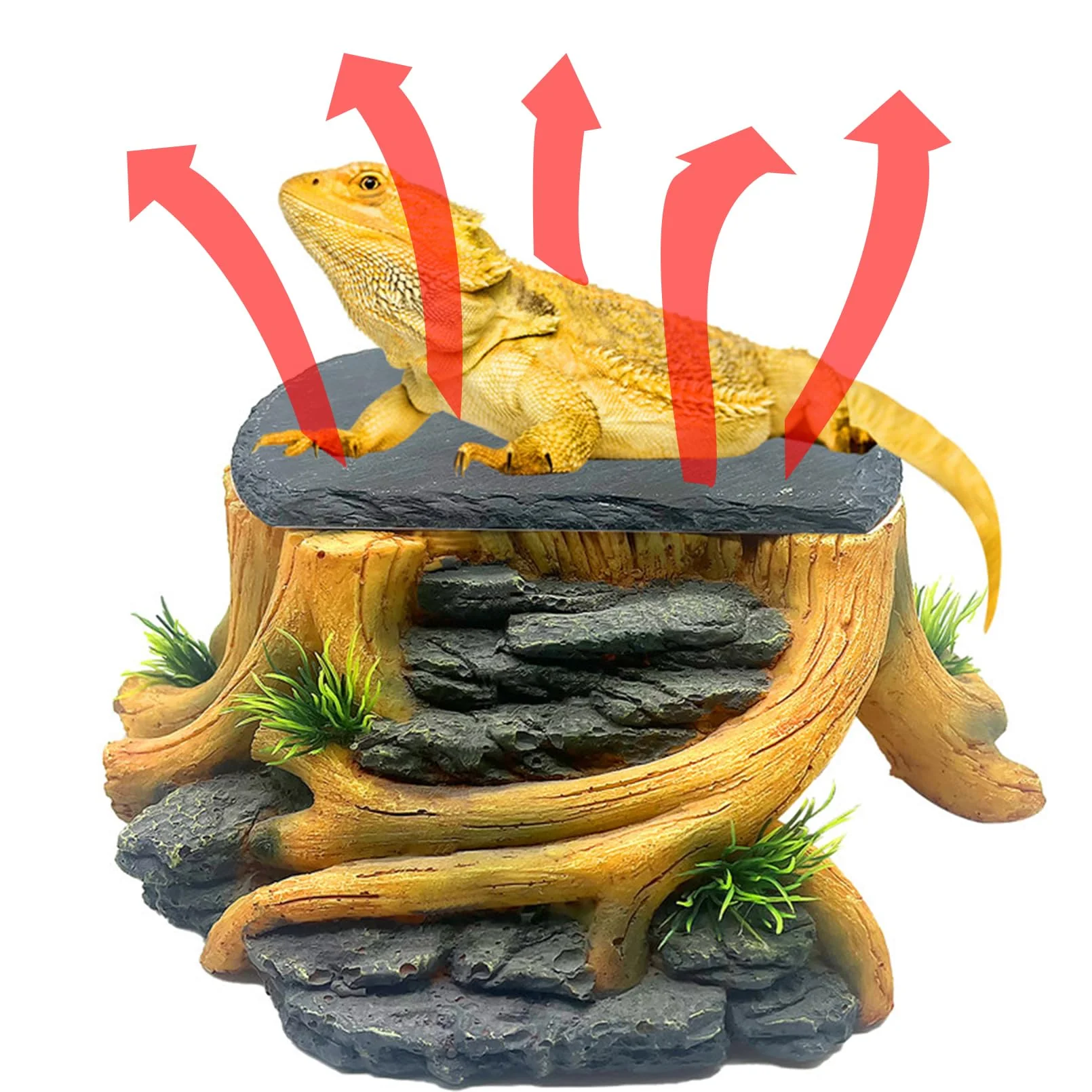 Durable GXSDJ Bearded Dragon Basking Platform — Heat-Storage Slate Stone with Cave 9×8.7×3.7 in Powerful