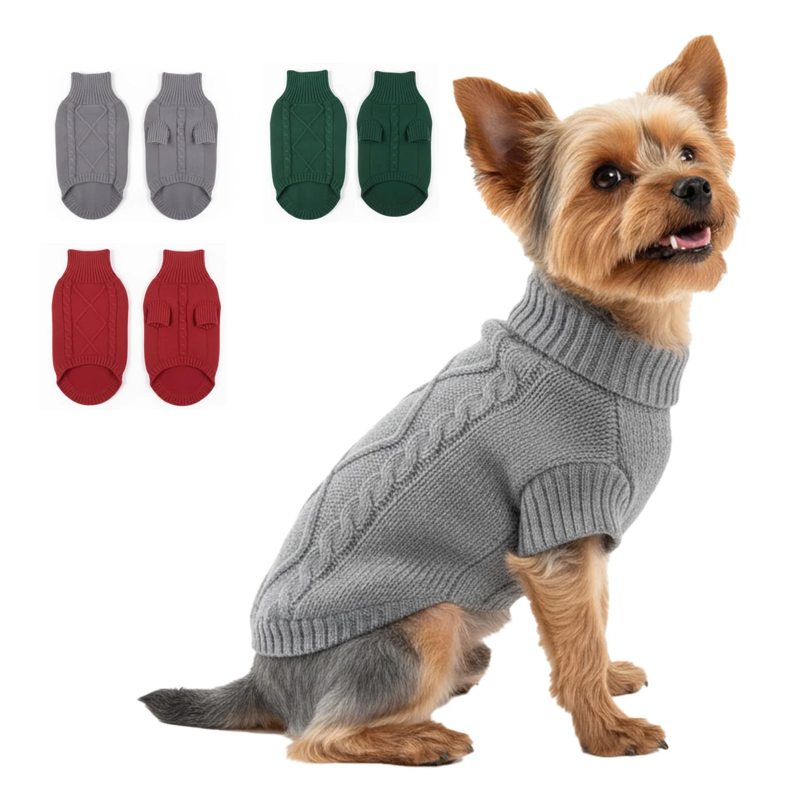 Artisan LUVMOJO Thick Knit Dog Sweater with Adjustable Turtleneck – Warm Winter Pullover for Small to XXL Dogs Grey S Smart