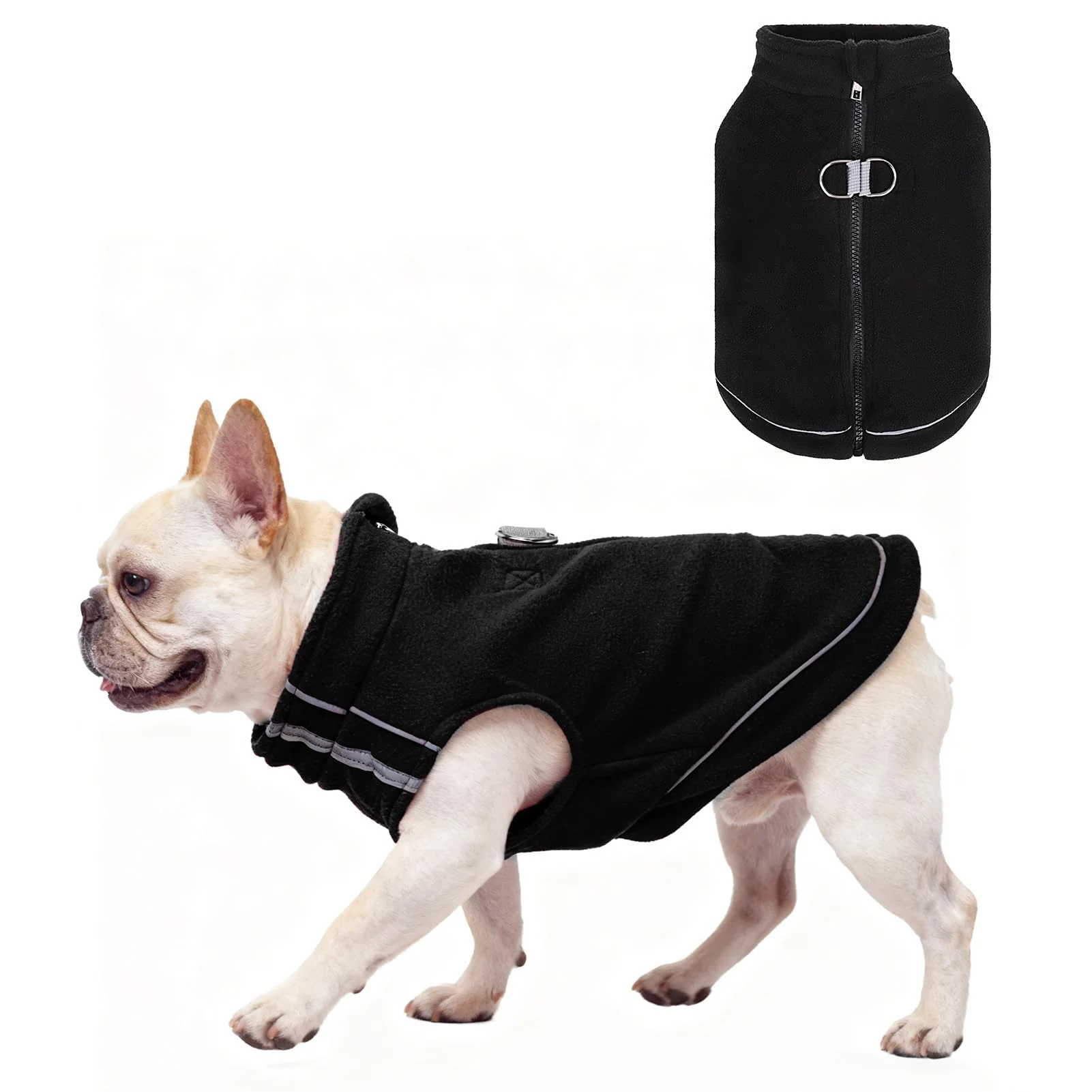 Consistent BEAUTYZOO Dog Fleece Vest Sweater – Zip Front Winter Coat with Reflective Strips Dual D-Rings XS–M Black High-Grade