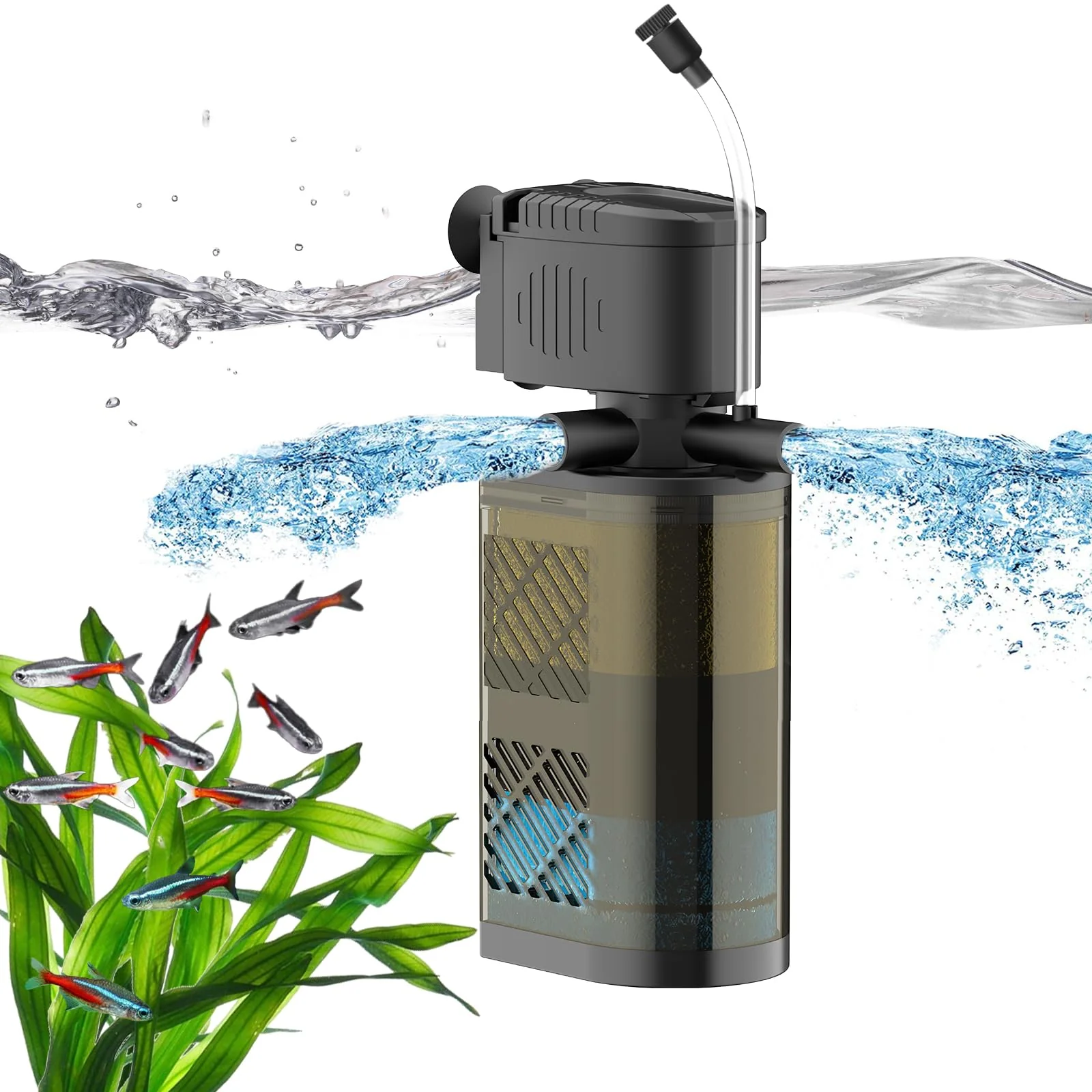 Durable VCRAZE Submersible Aquarium Filter – 3-Stage Dual Outlet for 40-70 GAL Tanks Fashionable