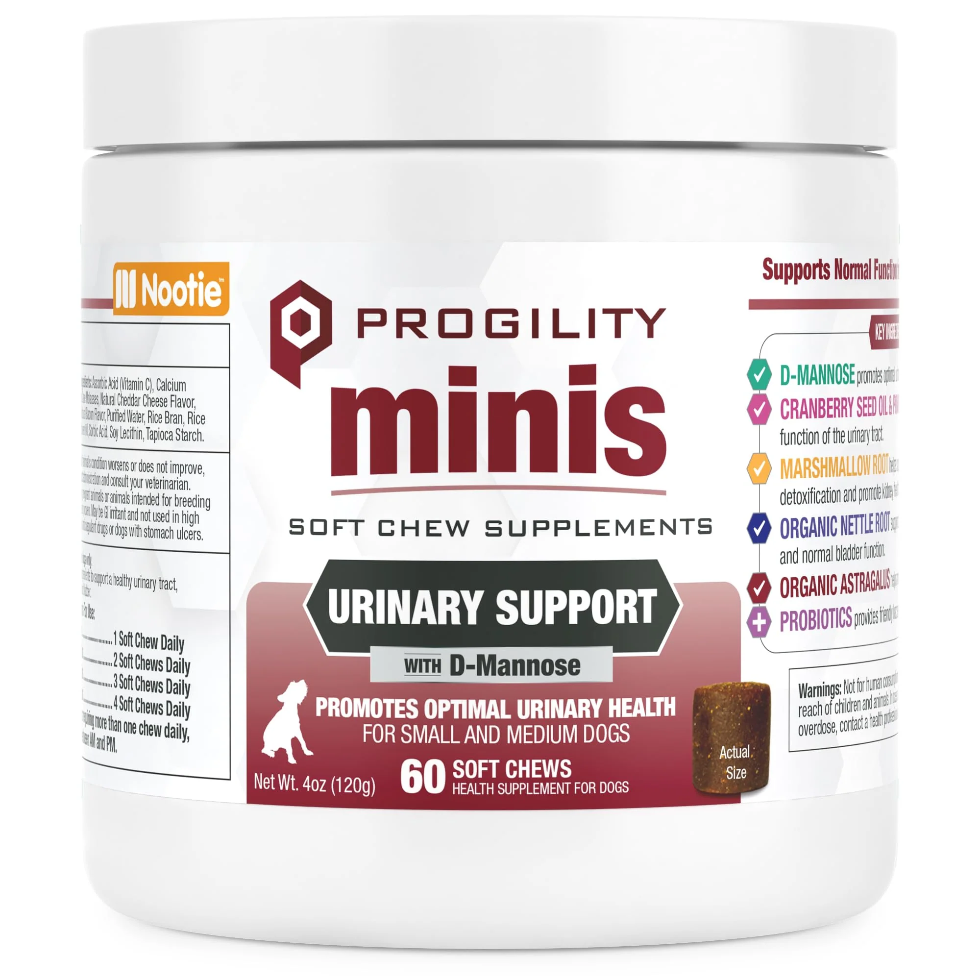 Elite Nootie Progility Mini Urinary Support for Dogs – Cranberry D-Mannose Probiotics 60 Soft Chews Enhanced