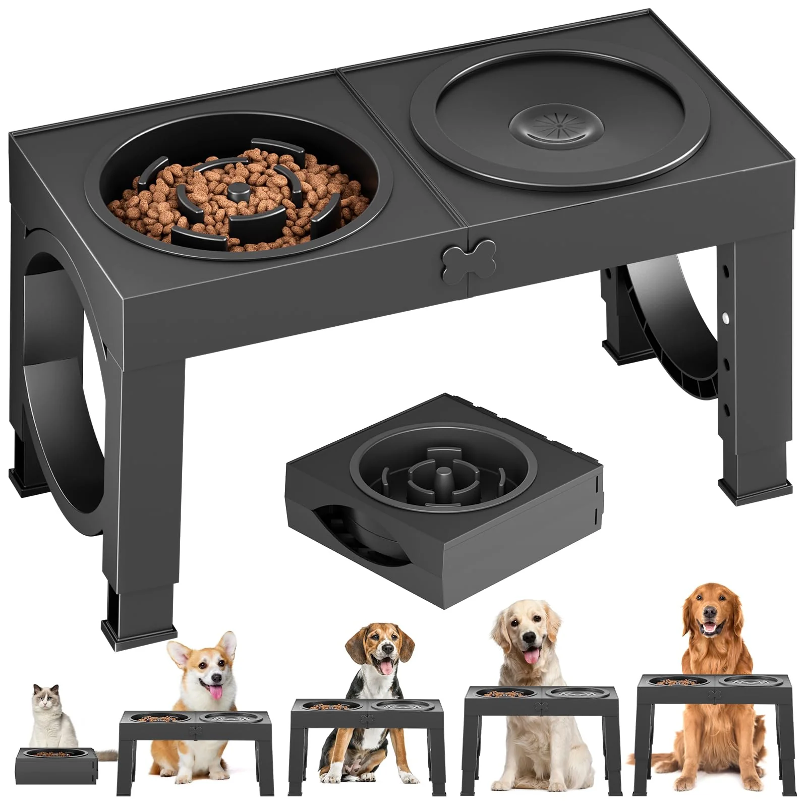 Pure XIAZ d Slow Feeder Dog Bowl Stand — Adjustable Heights for Large Medium Dogs Minimalist