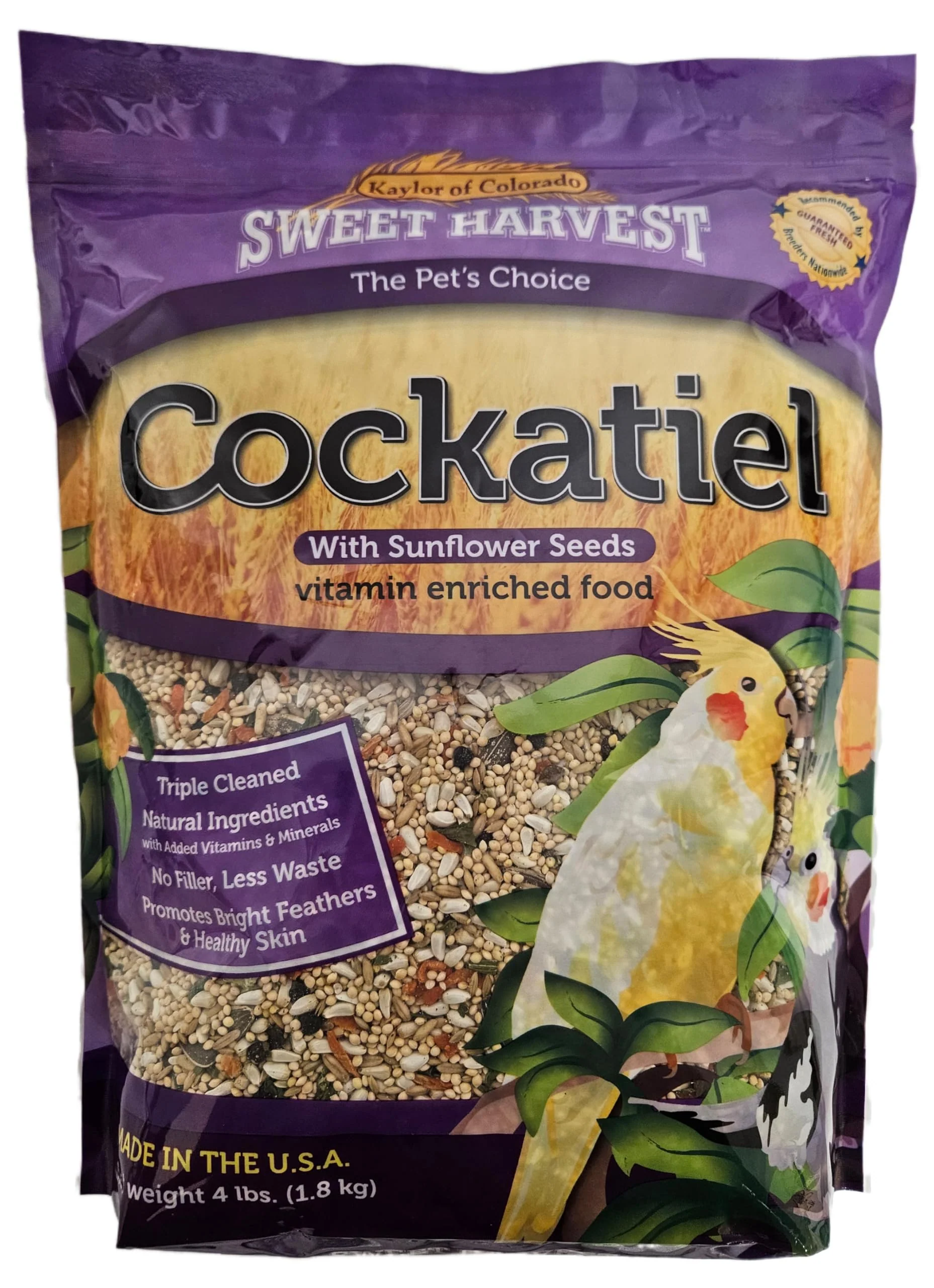 Excellent Sweet Harvest Cockatiel Bird Food with Sunflower Seeds – 4 lb Bag Original