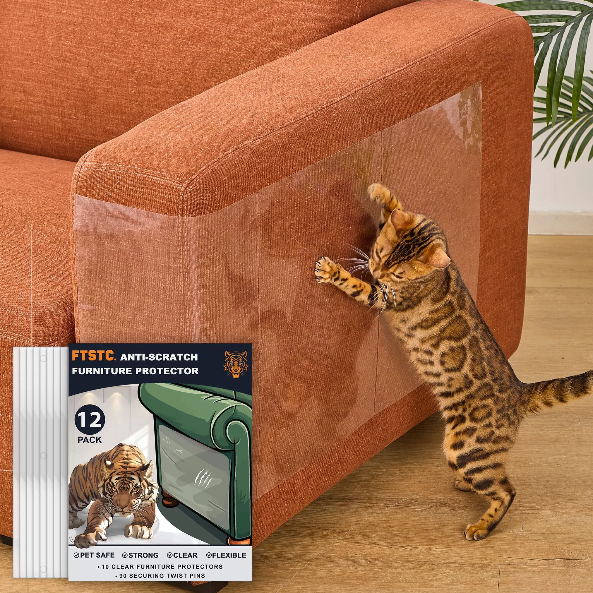 Detailed FTSTC Anti Cat Scratch Furniture Protector – 12-Pack Heavy-Duty Clear Couch Protectors for Cats Minimalist