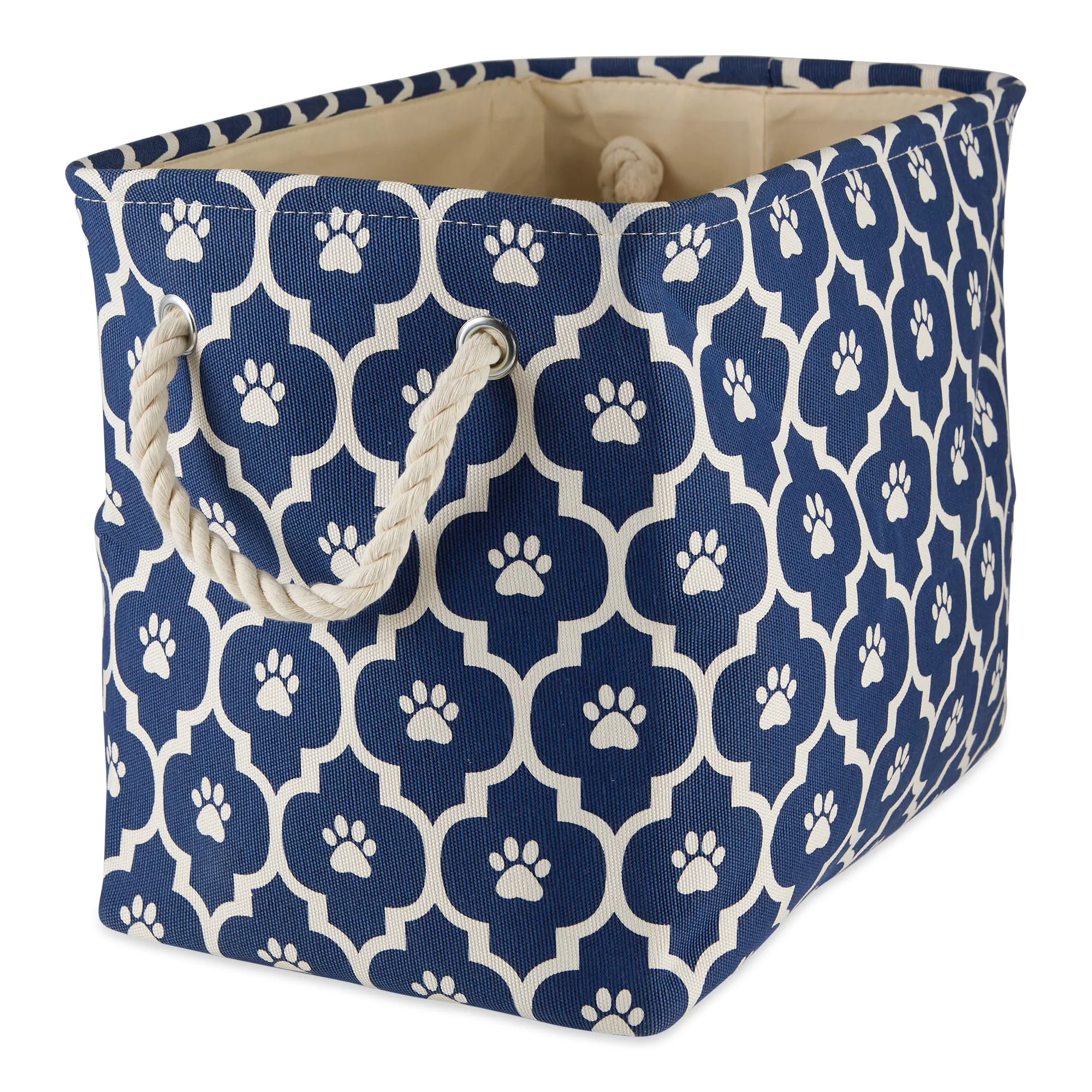High-Quality Bone Dry Pet Storage Collection Lattice Paw Print Bin Medium Rectangle – Nautical Blue Stylish