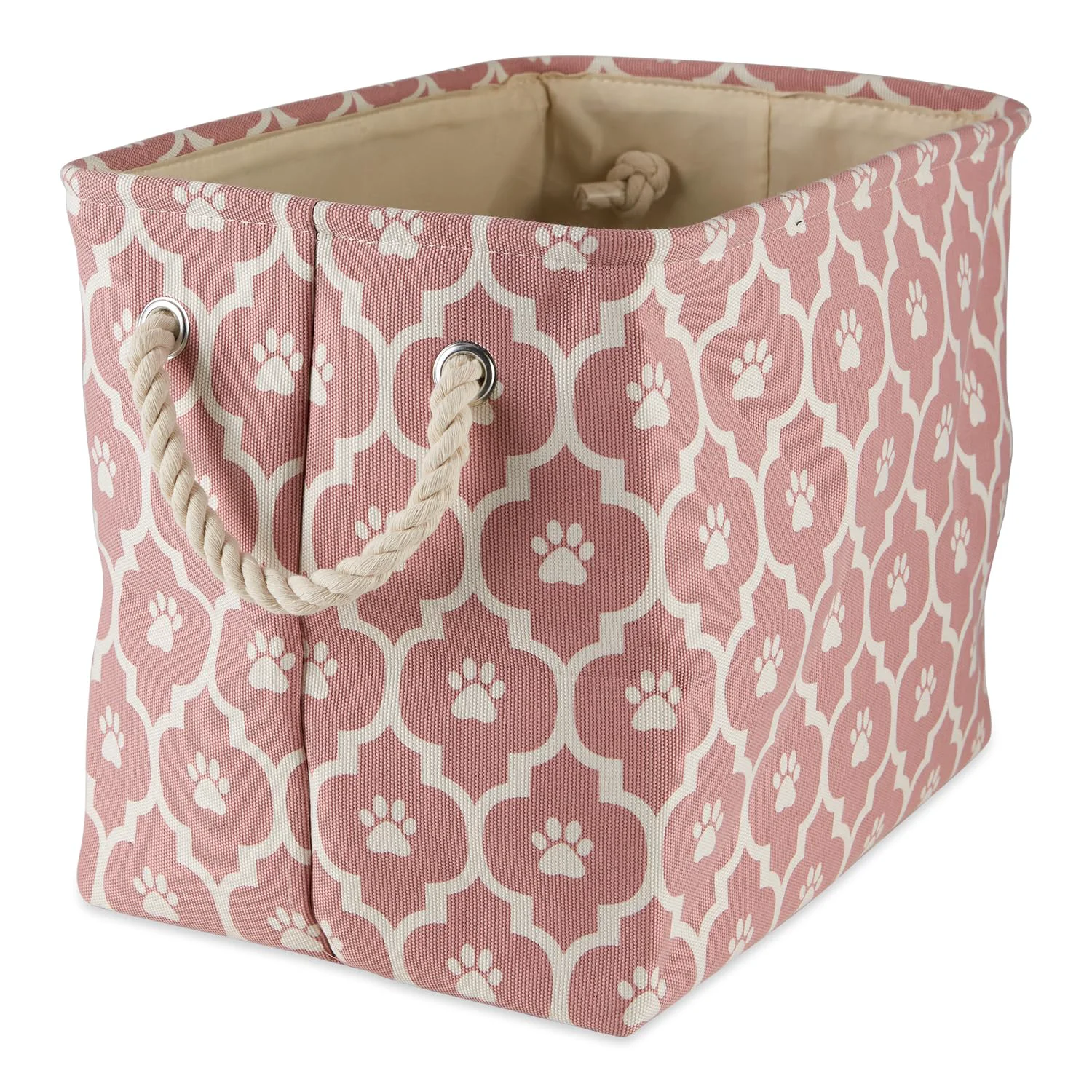 Detailed Bone Dry 6192 Lattice Paw Print Rose Medium Rectangle Pet Storage Bin Stylish