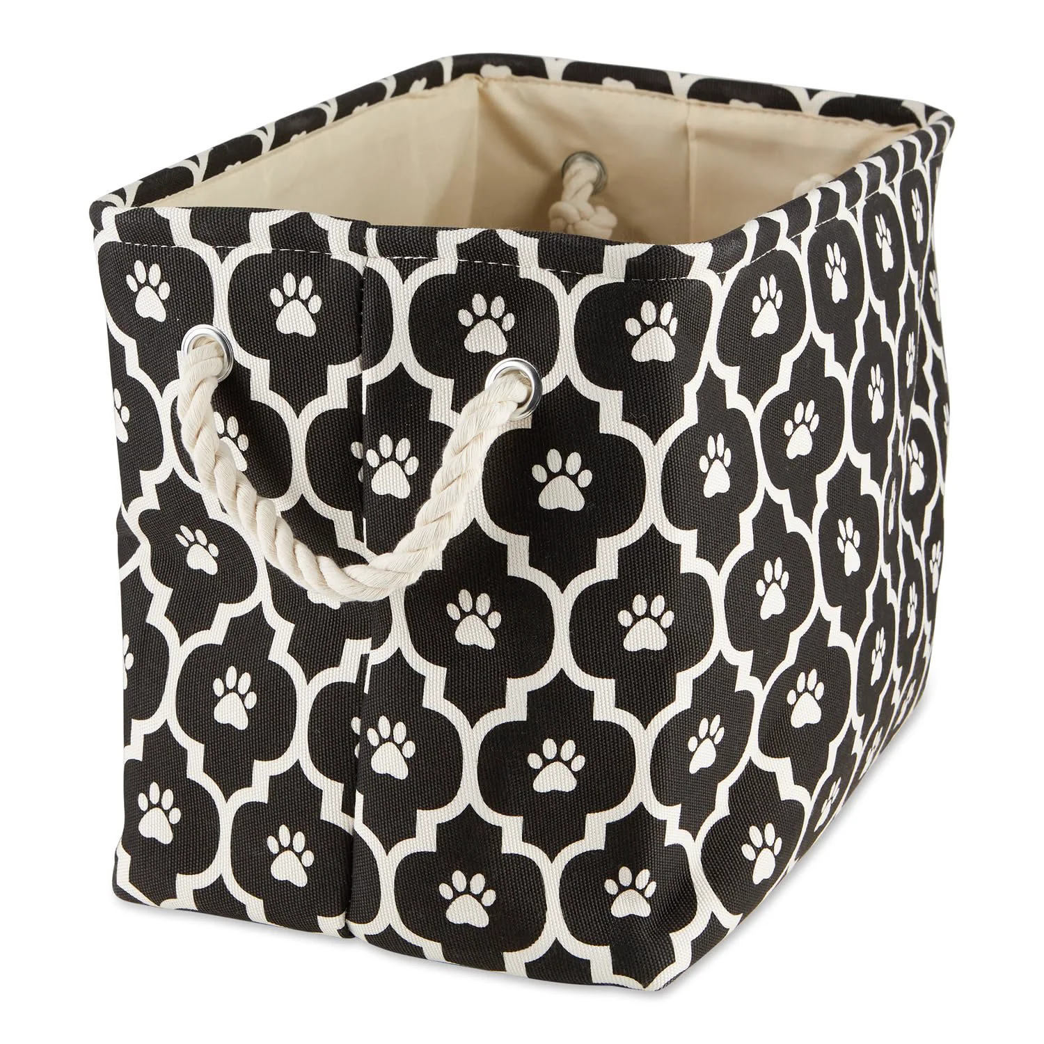 Fashionable Bone Dry 6192 Lattice Paw Print Medium Rectangle Bin – Black Pet Storage Exclusive