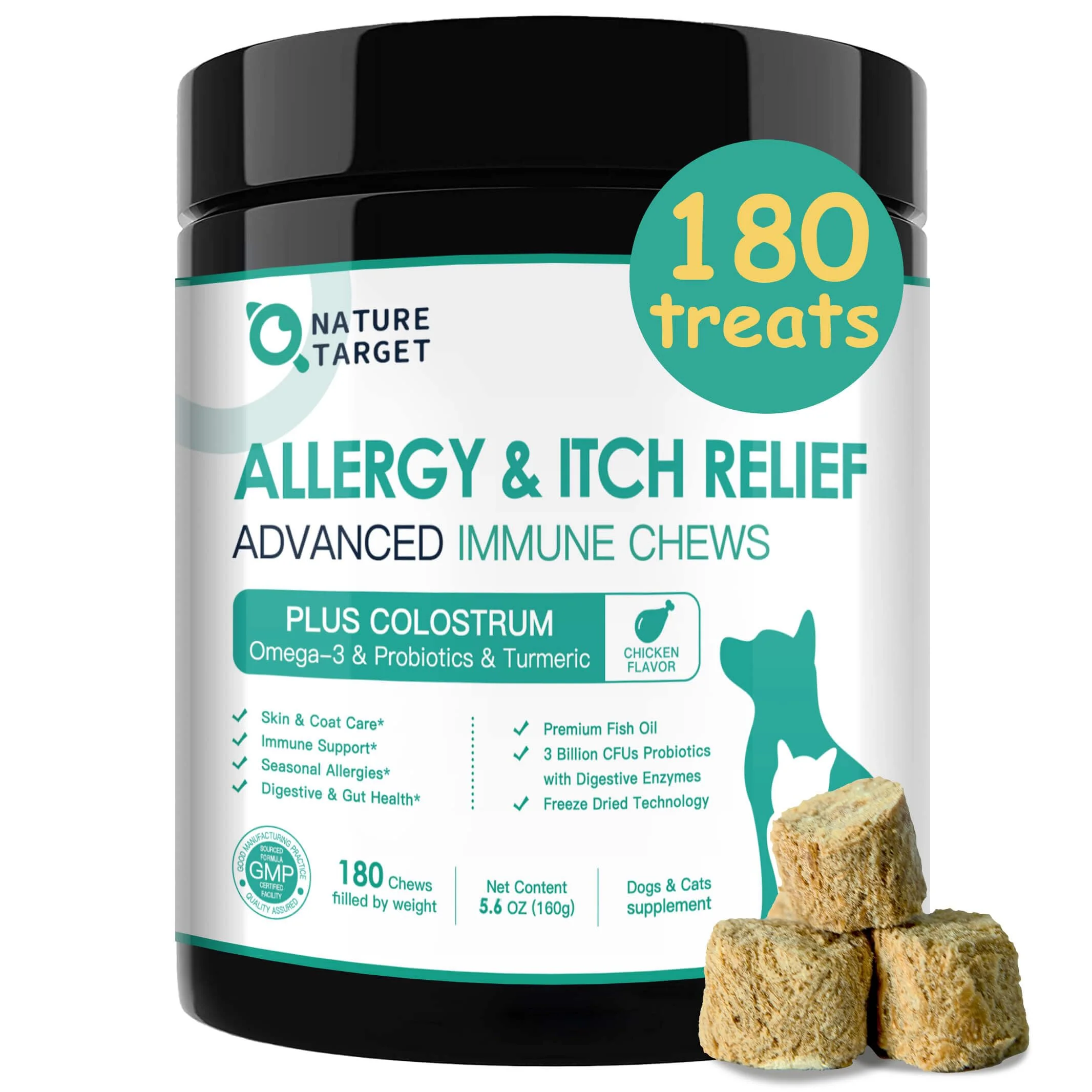 Specialty Nature Target Dog Allergy Chews – Fast Itch Relief Skin Coat Support ze-Dried 180 Chews Recyclable