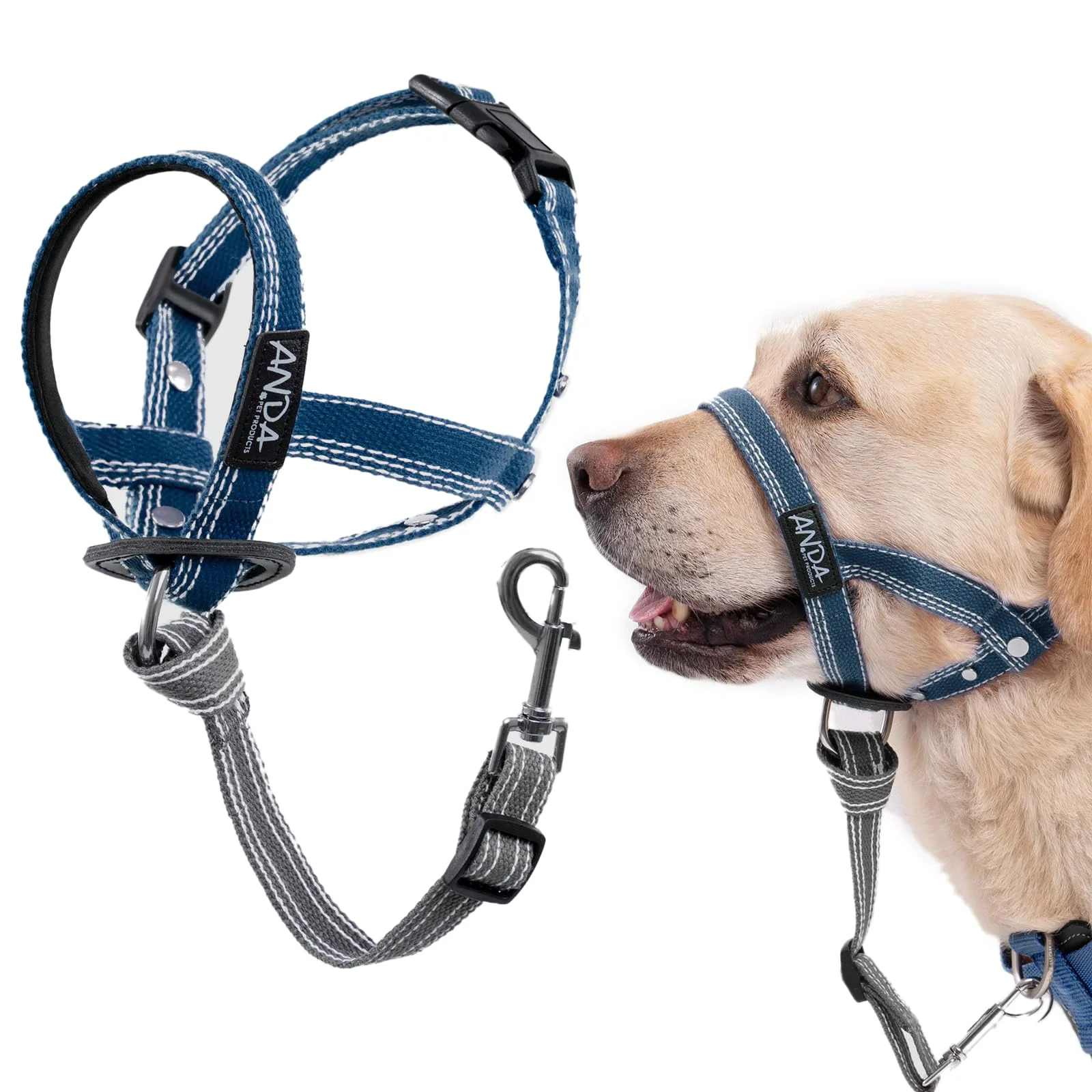 Traditional ANDA Ultra-Light No-Pull Gentle Leader for Dogs – Adjustable Breathable Headcollar Blue Size 2 Official