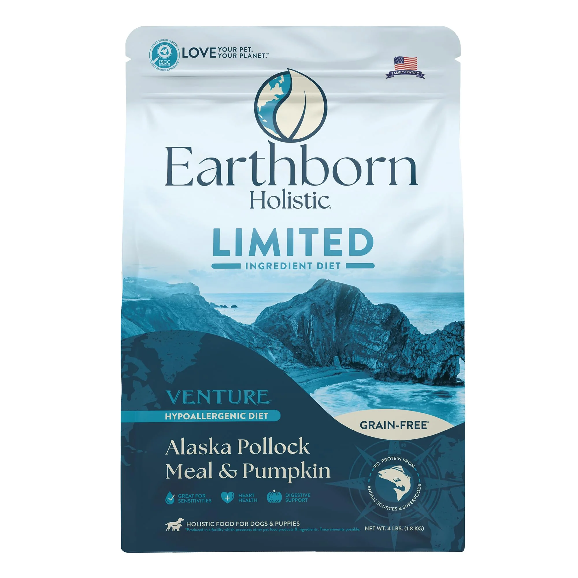Next-Generation Earthborn Holistic Venture Alaska Pollock Meal Pumpkin – Limited Ingredient Grain- Dry Dog Food 4 lb Official