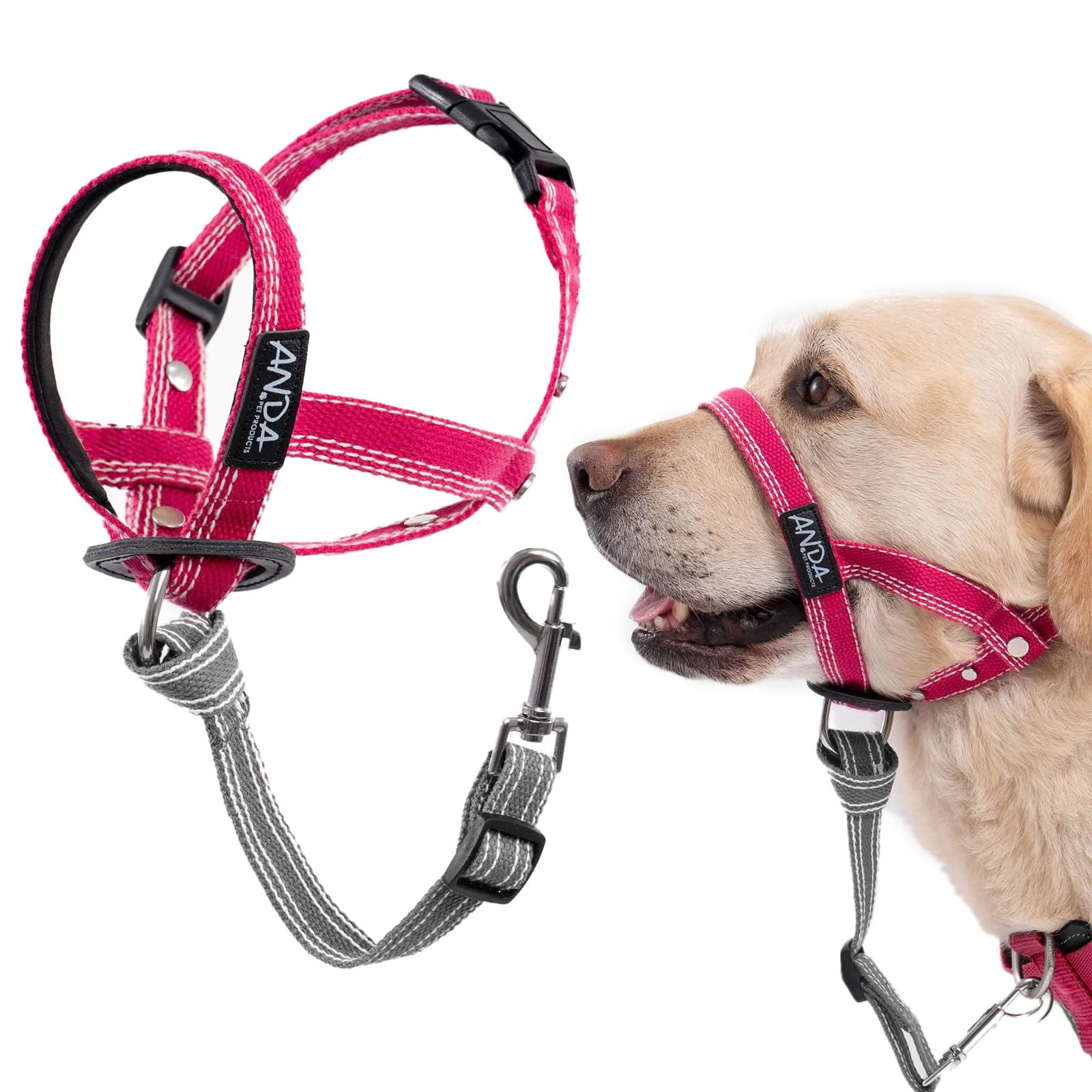 Refined ANDA Ultra-Light No-Pull Gentle Leader for Dogs Headcollar – Adjustable Breathable Comfort Red Size 2 Smart