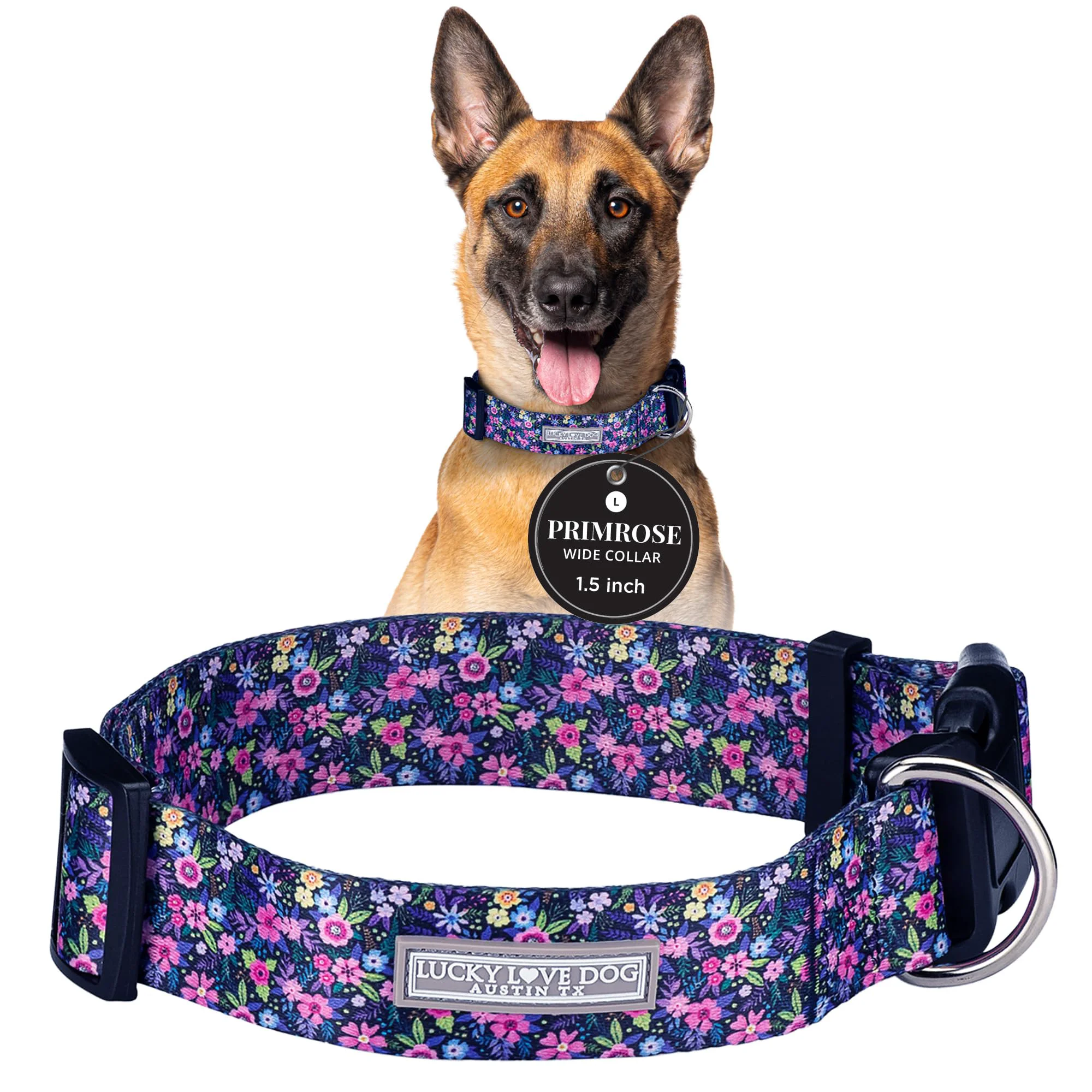 Premium Lucky Love Dog Wide Collar Primrose – Adjustable 1.5 Wide Large Contemporary