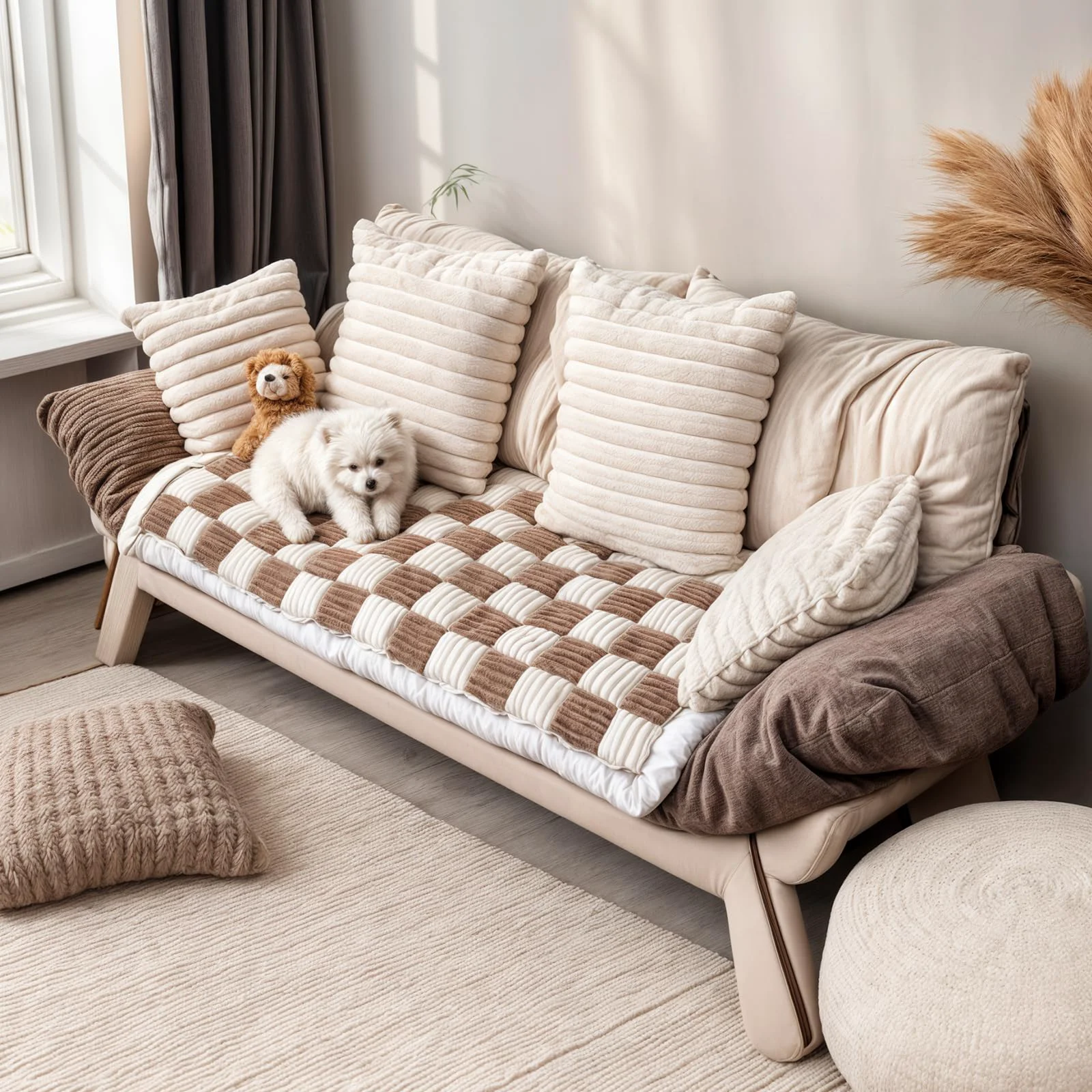 Premium Material PulseFay Dog Couch Cover Protector – Velvet Soft Non-Slip Washable Brown 27.6×59.1 in Environmentally Friendly