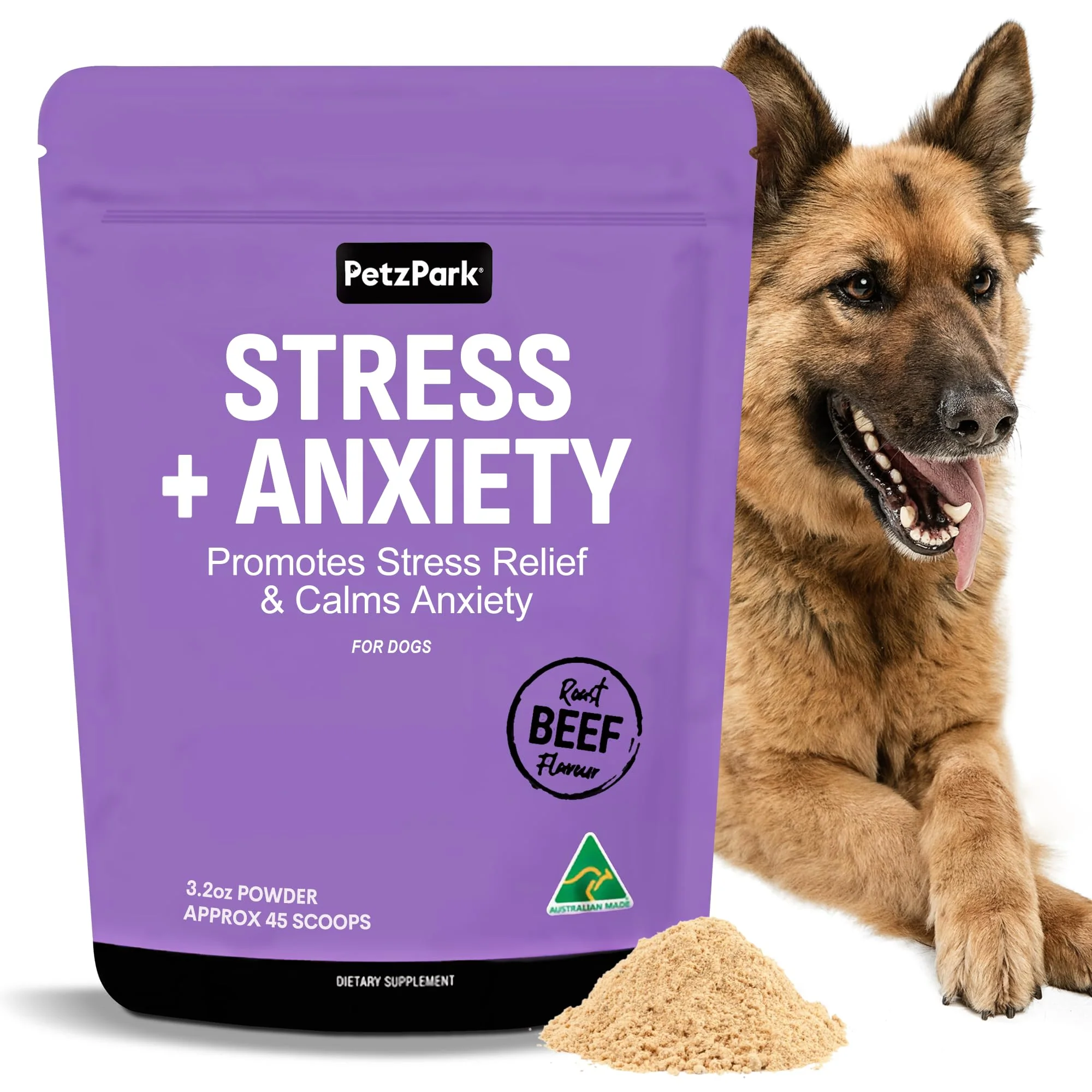 Healthy Petz Park Stress Anxiety Dog Supplement – Beef Calming Powder 3.2 oz 45 Scoops High-End