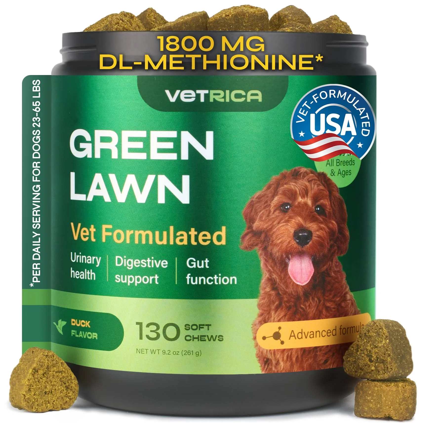 Environmentally Friendly Vetrica Dog Urine Neutralizer for Lawn — Duck-Flavored Grass Burn Spot Chews Prestigious