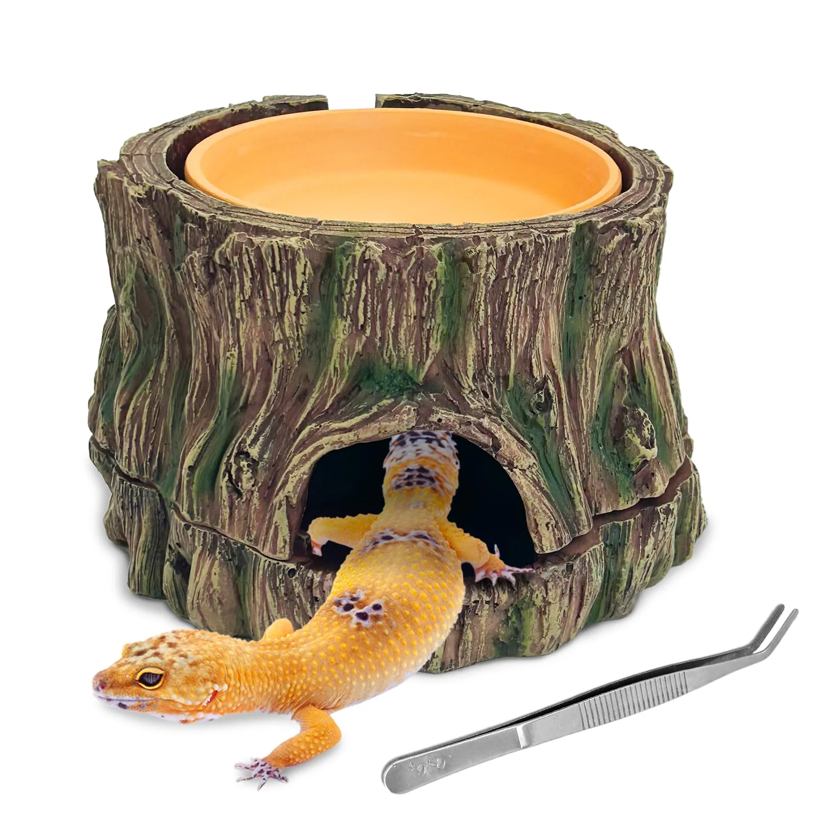 Optimized PINVNBY 3 in 1 Reptile Hide Cave with Removable Sump and Humidity Dish Small Reptile Habitat Smart