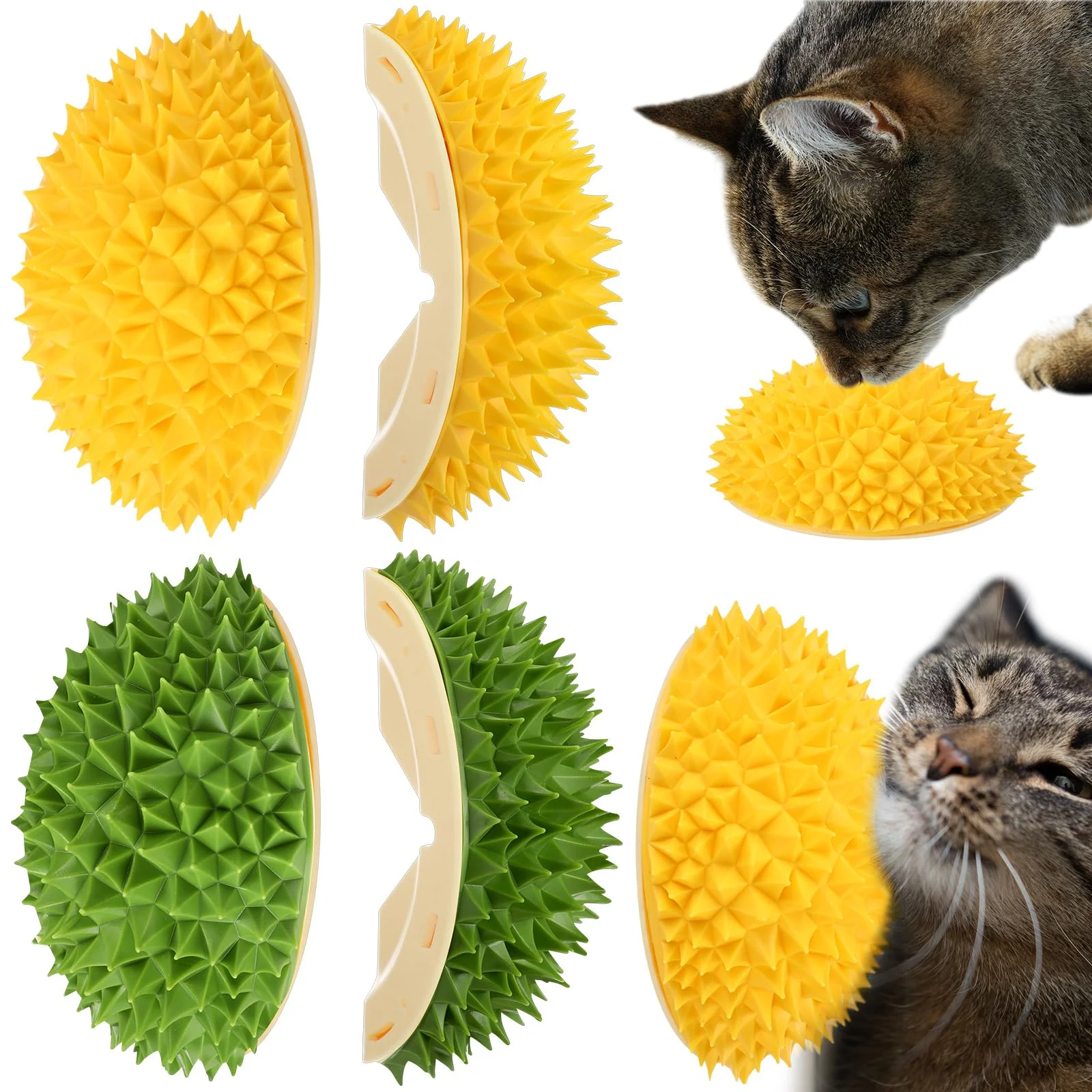 Pure Hiboom 2 Pcs Durian Cat Wall Corner Scratcher – Self Groomer Massage Brush Green Yellow Dependable