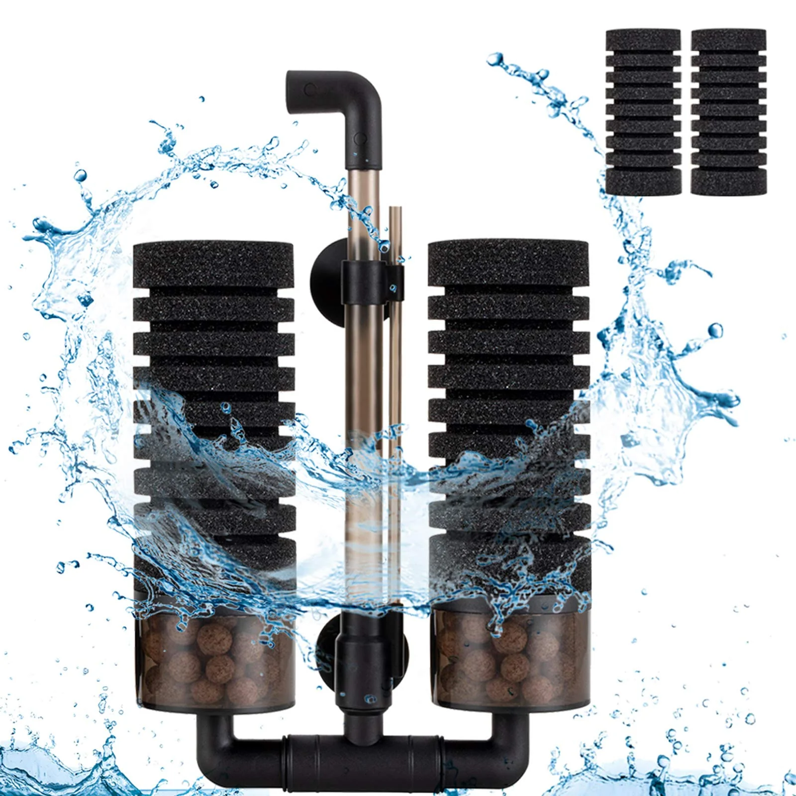User-Friendly Hygger Sponge Filter – Dual Sponge Media Ceramic Balls for 15-55 Gallon Aquariums Reliable
