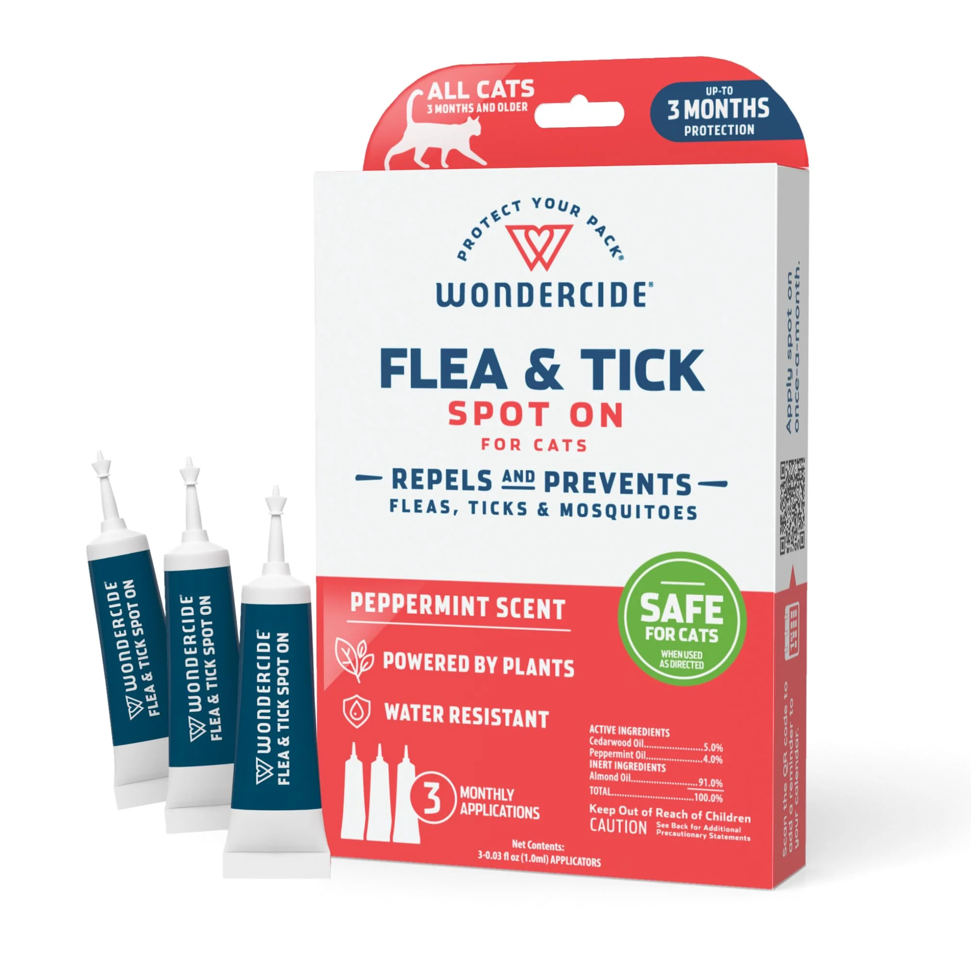 Original Wondercide Cat Spot On — Natural Flea Tick Mosquito Repellent 3 Tubes Carefully Designed