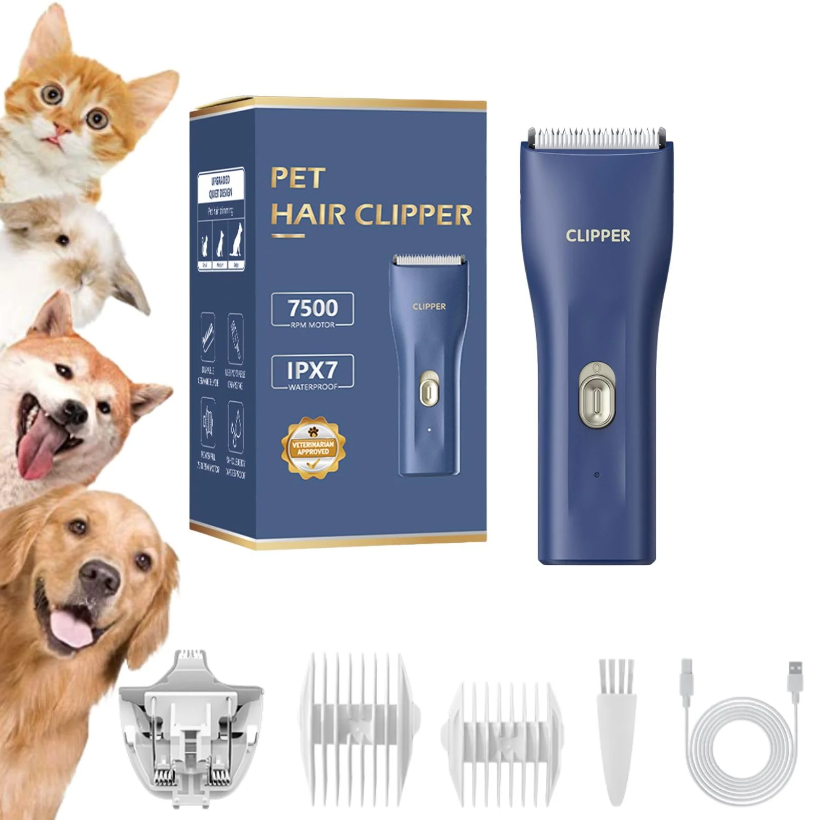 Authentic Grimgrow Dog Grooming Kit Clipper – Low-Noise Cordless Grooming for Thick Coats Casual
