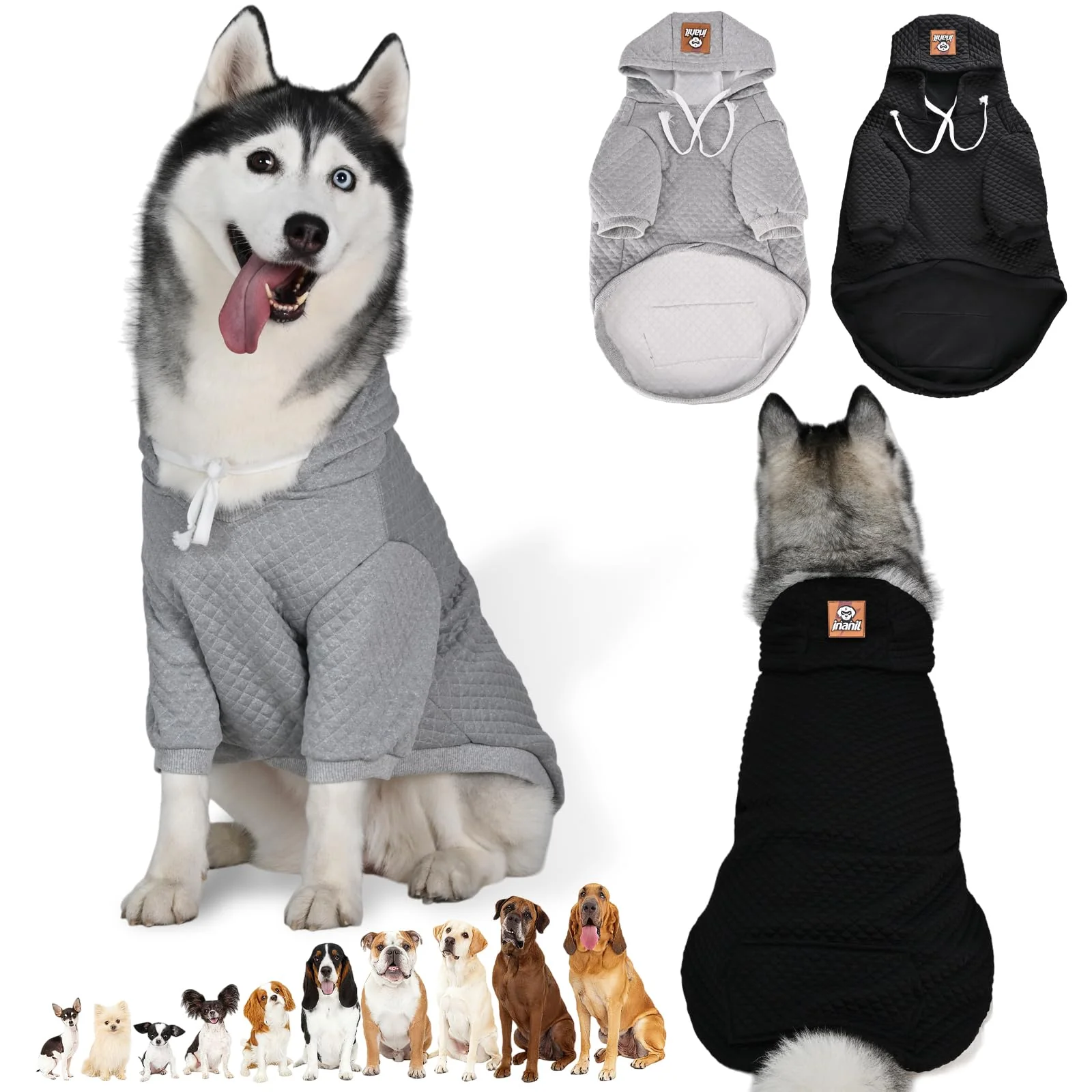 Eco-Friendly inanil 2 Pack Dog Hoodie XL – Soft Warm Winter Sweatshirts with Leash Hole Pocket Black Grey Easy-to-Use